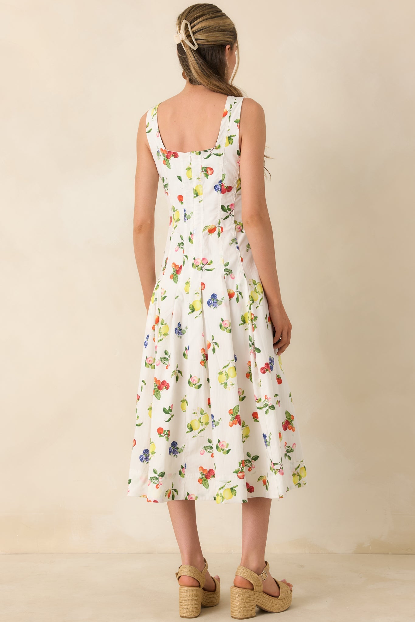 Sweet on Summer White Multi Cotton Fruit Print Midi Dress
