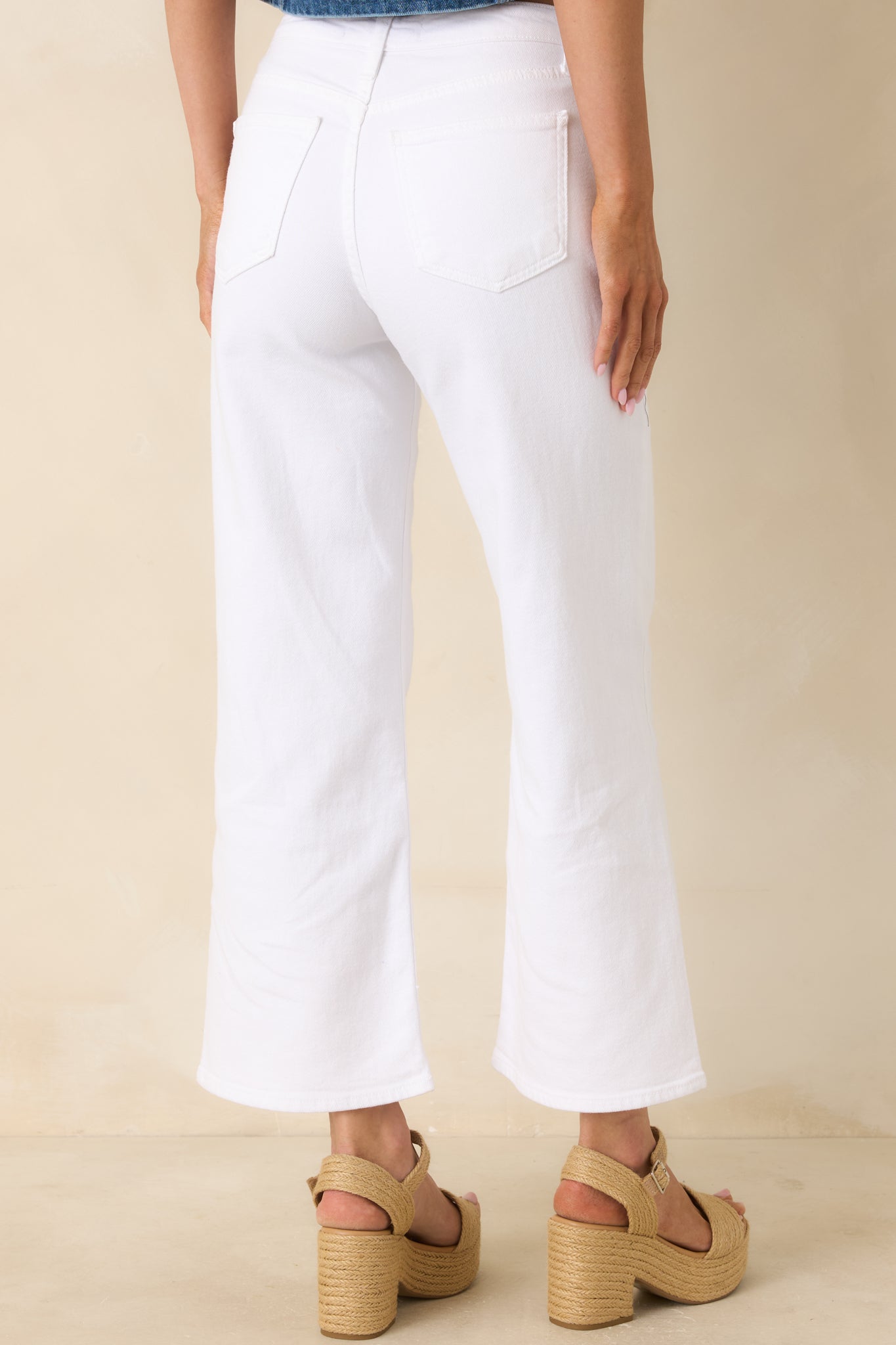 I'll Be Straightforward White Cotton Denim Cropped Wide Leg Jeans