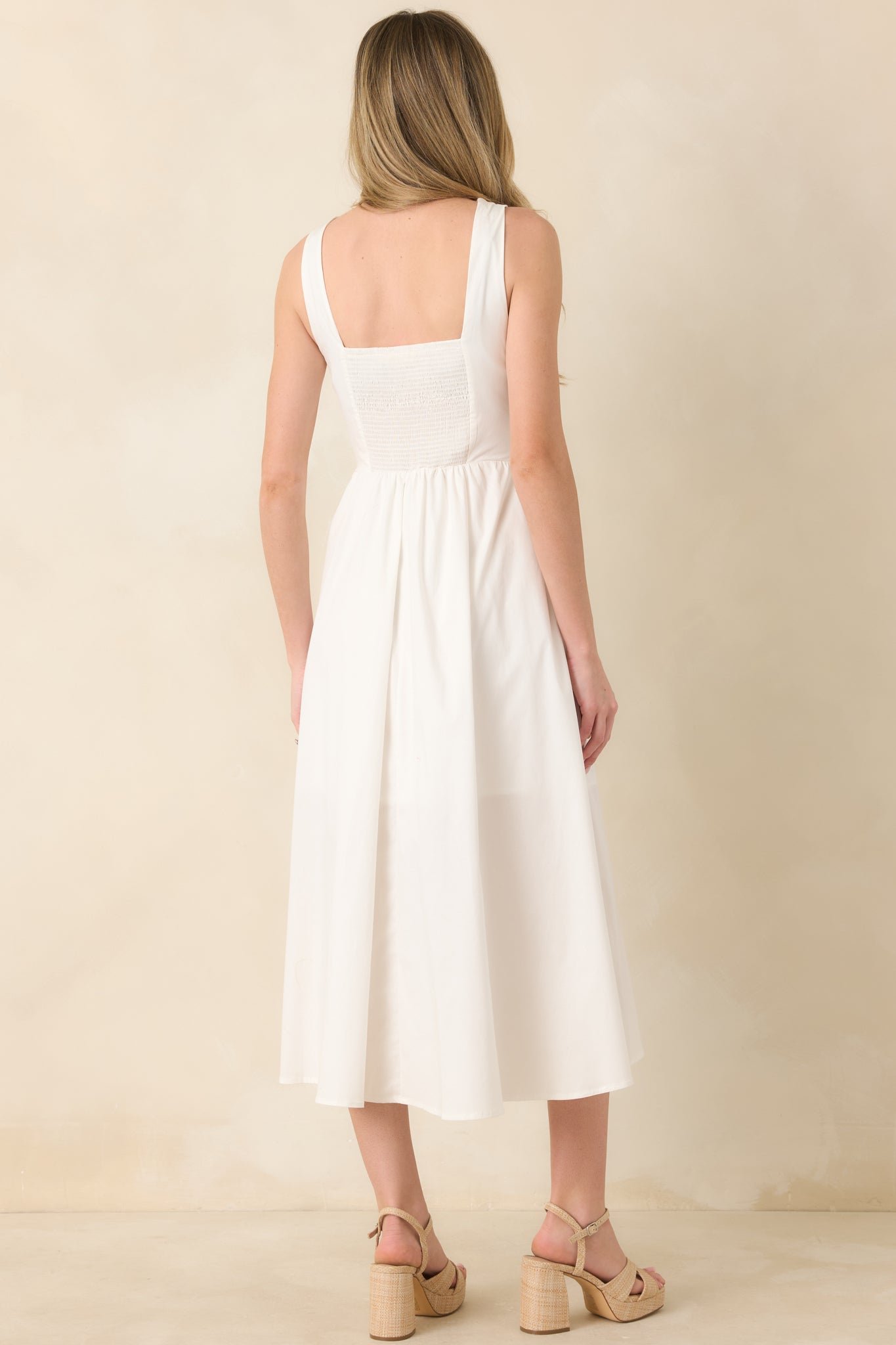 The High Life White Cotton Scalloped V-Neck Midi Dress