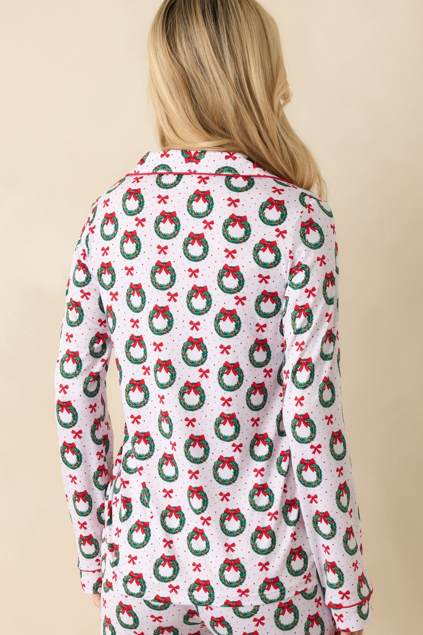 The Merriest Thing White Multi Wreath Long Sleeve Button Up Pajama Top