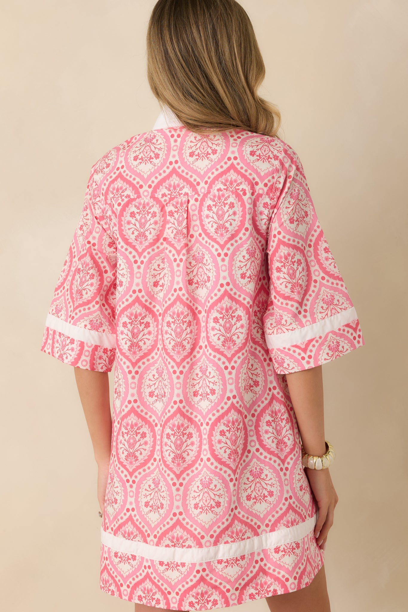 Flowering Feelings Pink Floral Pattern Cotton V-Neck Mini Dress