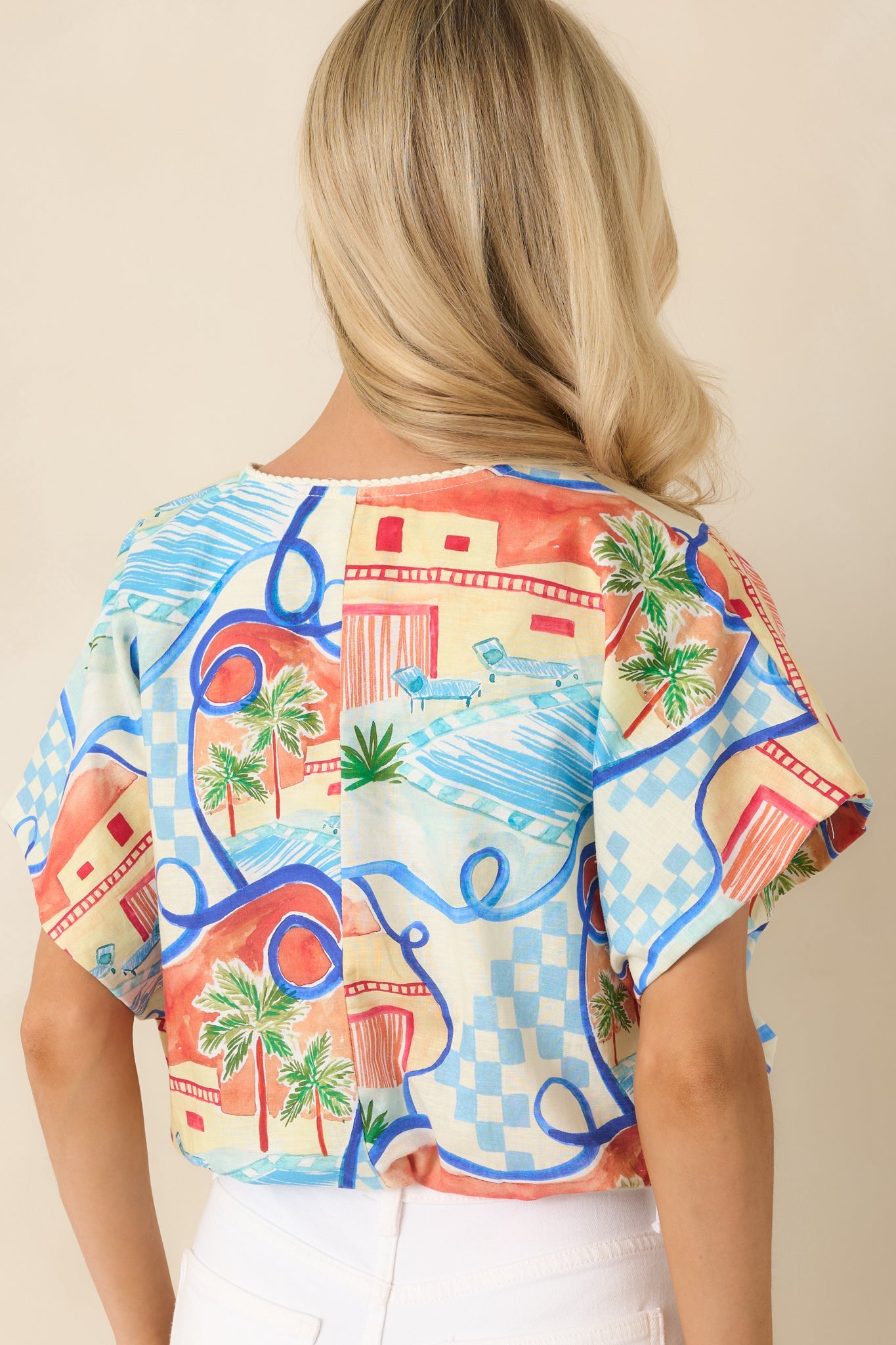 Where To Next? Coral Orange & Blue Multi Poolside Print Top