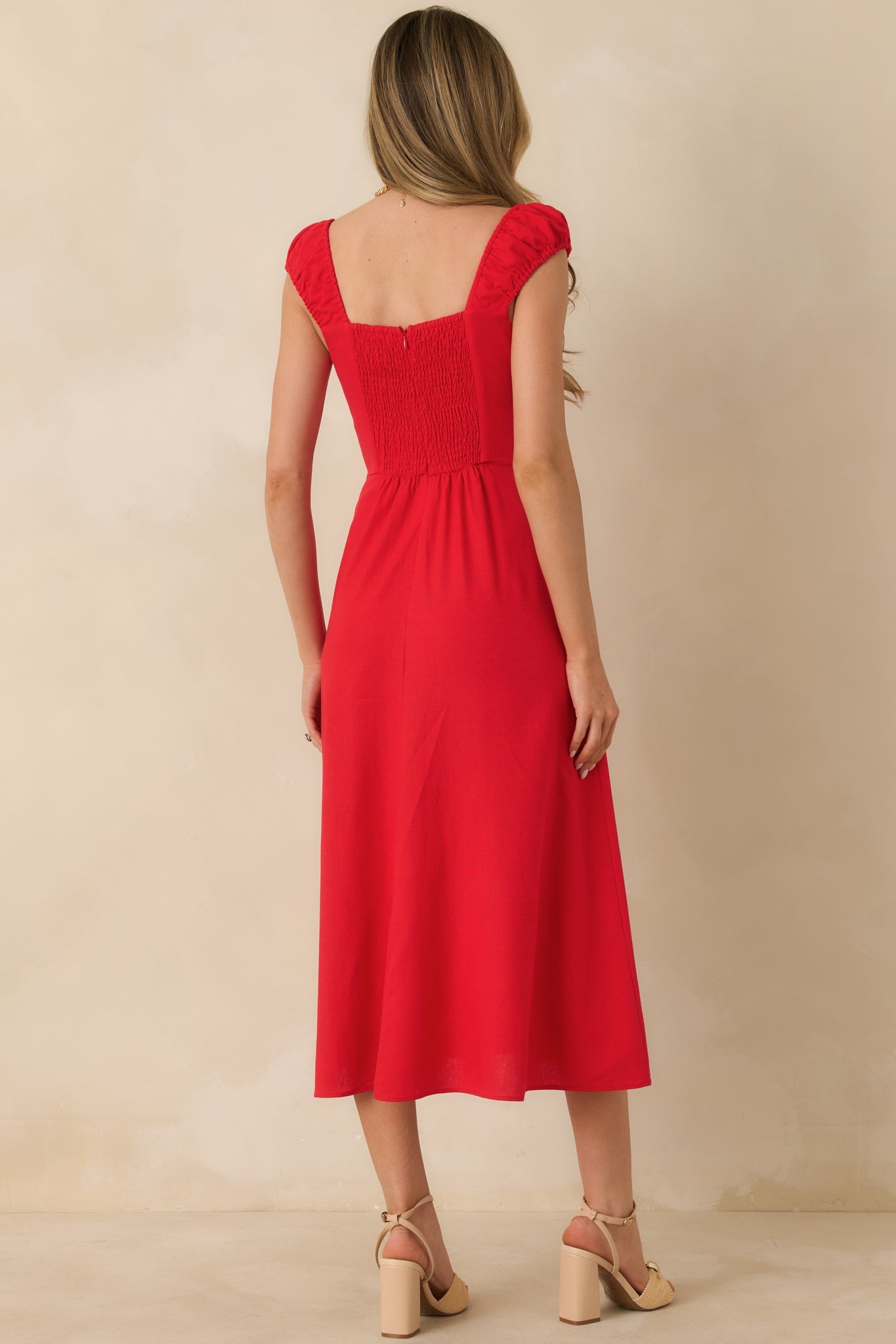 Radiant Reverie Red Linen Midi Dress