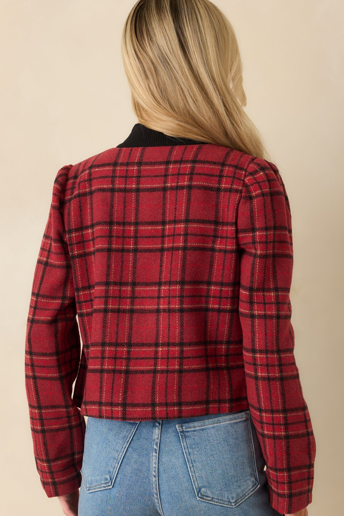 All In Good Taste Merlot Red Plaid Button Up Jacket