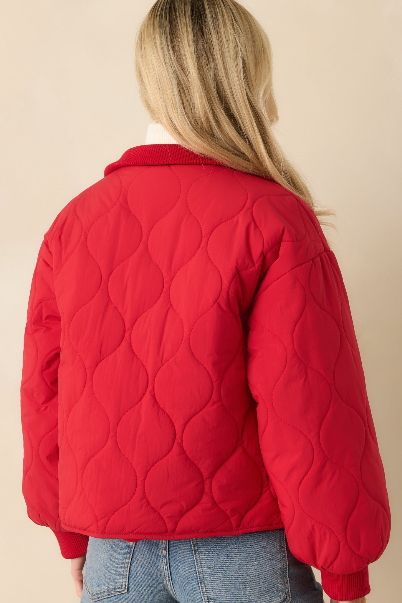 Just Between Us Red Quilted Button-Up Jacket