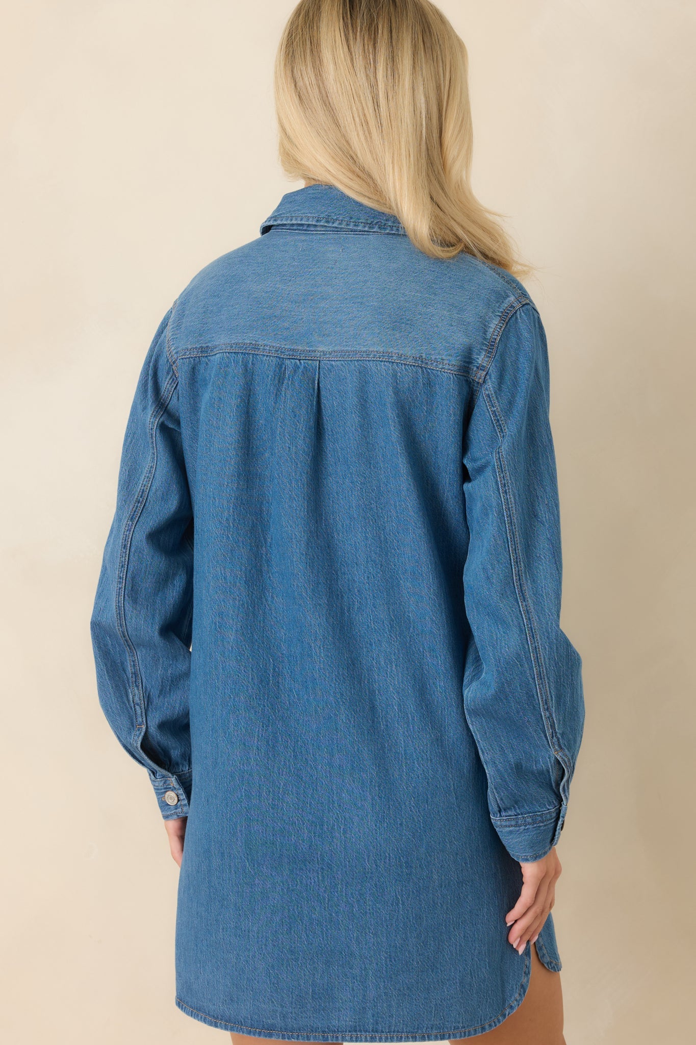 Z Supply Lucie Medium Wash Cotton Denim Mini Shirt Dress