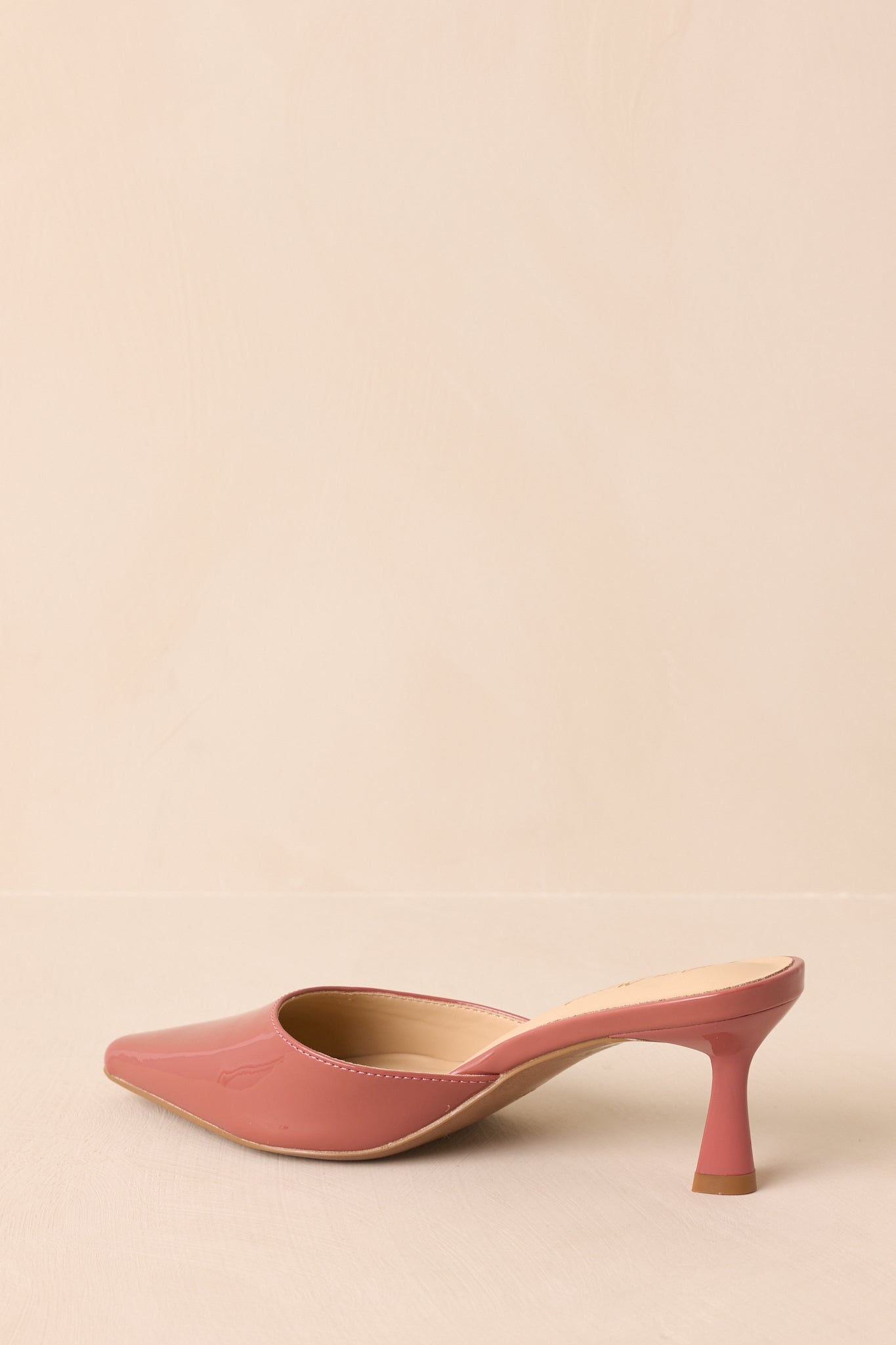 Here We Are Rose Pink Patent Faux Leather High Heel Mules