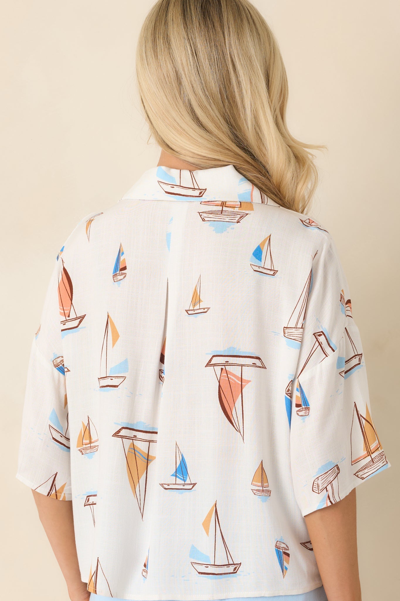 Set Sail With Me Ivory Multi Sailboat Print Blouse