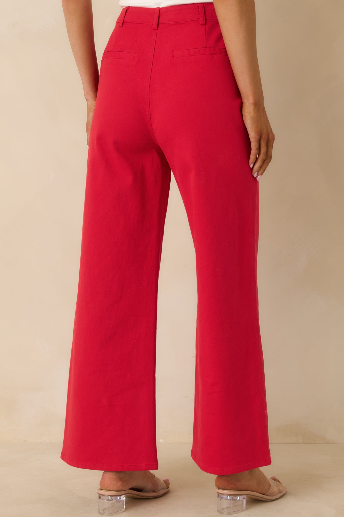 Quiet Confidence Red Cotton Patch Pocket Wide Leg Pants
