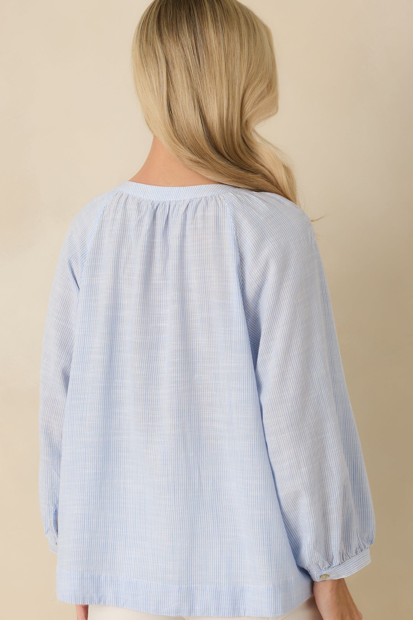 Easy Tide Blue Stripe Relaxed Button Front Top