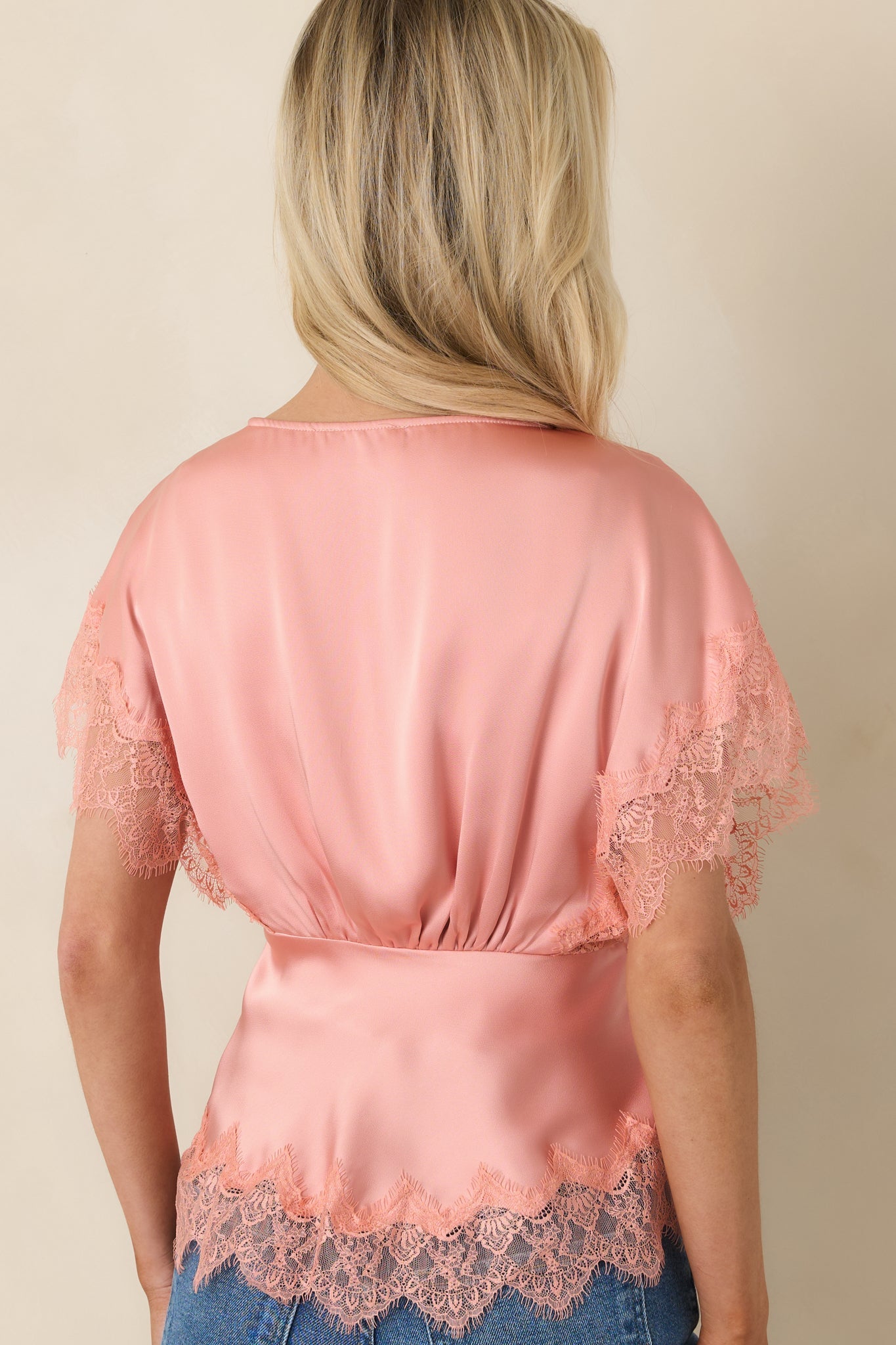 A Serendipitous Moment Blush Pink Trim V-Neck Blouse