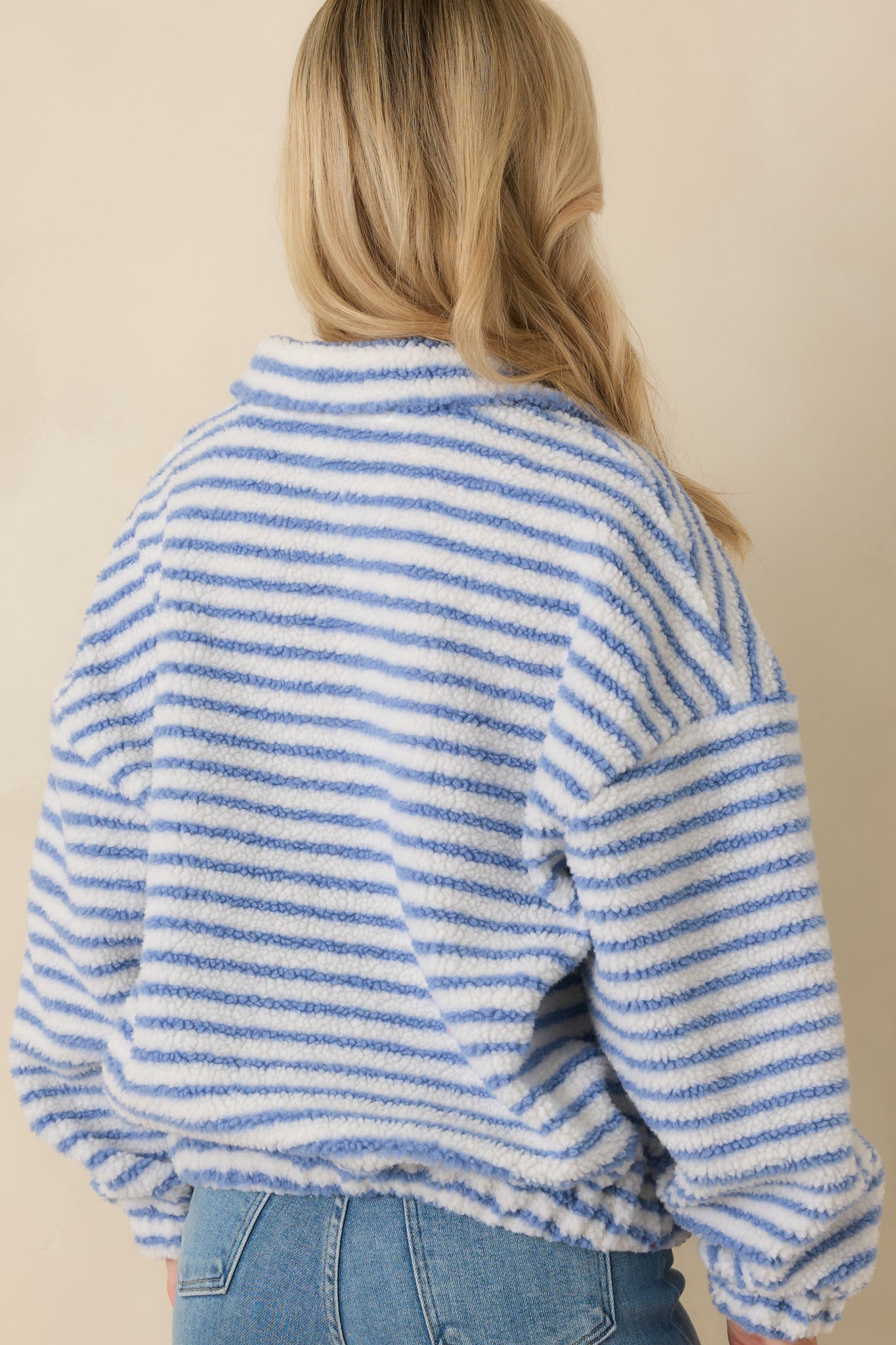 In the Clear Blue Stripe Bouclé Quarter-Zip Pullover