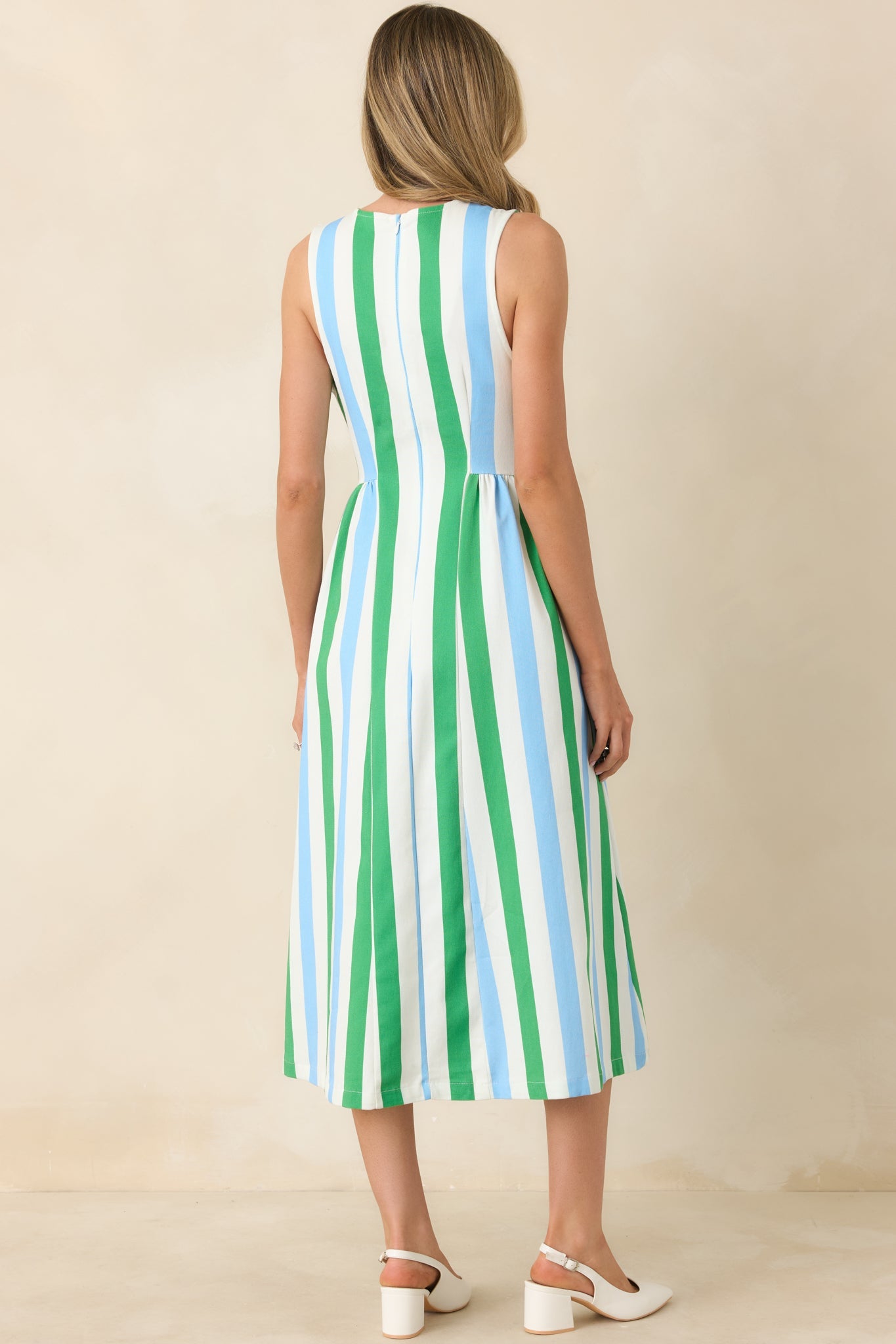 All the Energy Blue Multi Stripe Cotton Sleeveless Midi Dress