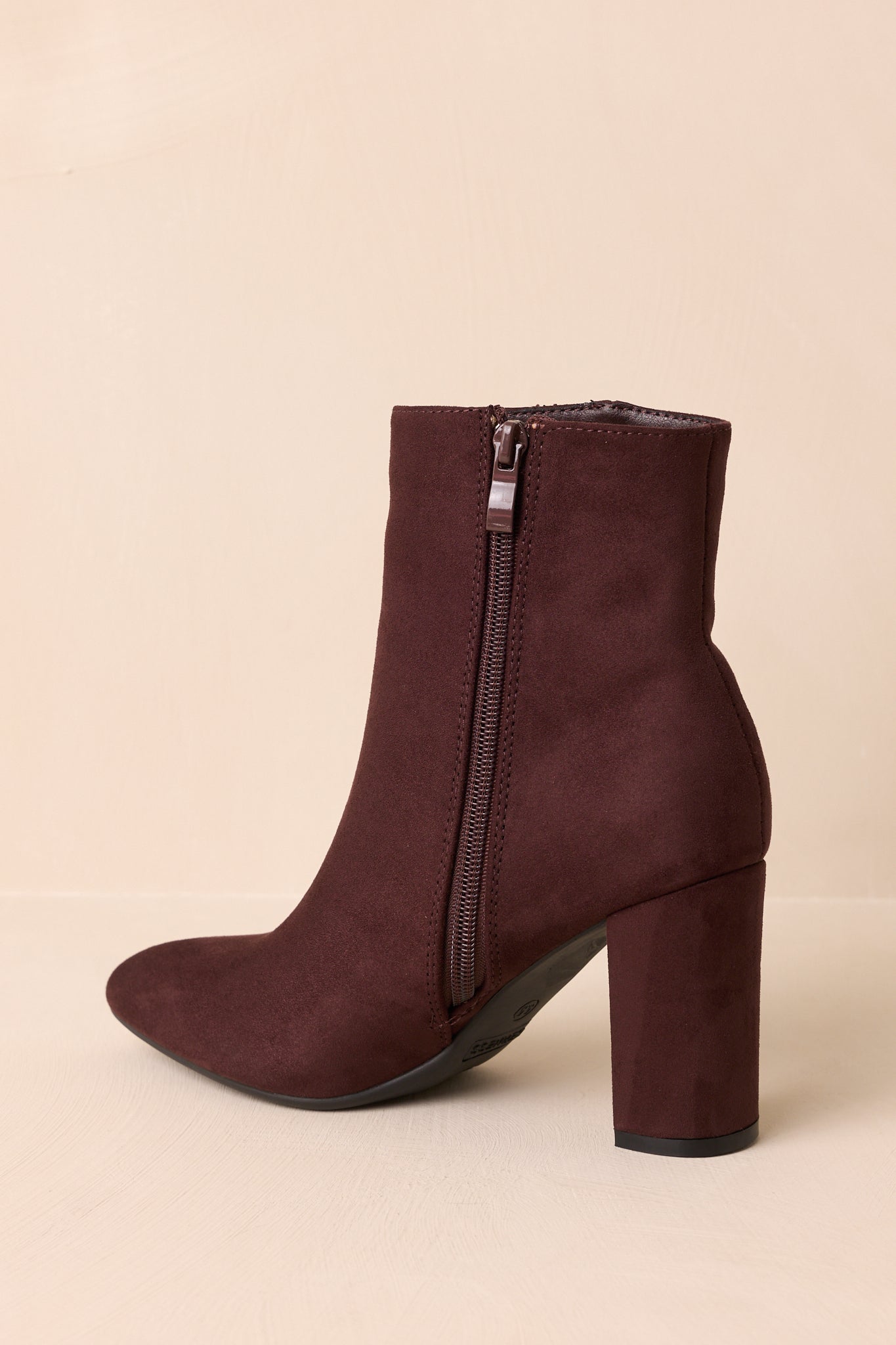From Here On Dark Brown Faux Suede Block Heel Ankle Boots