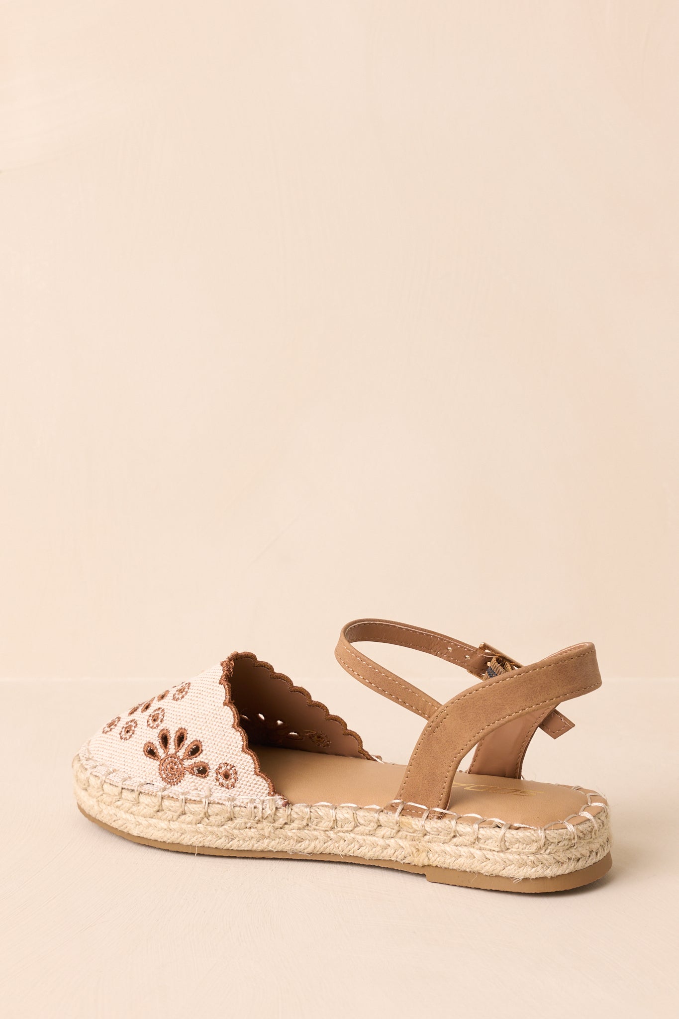 Running Late Canvas Brown Embroidered Eyelet Flat Espadrille Sandals