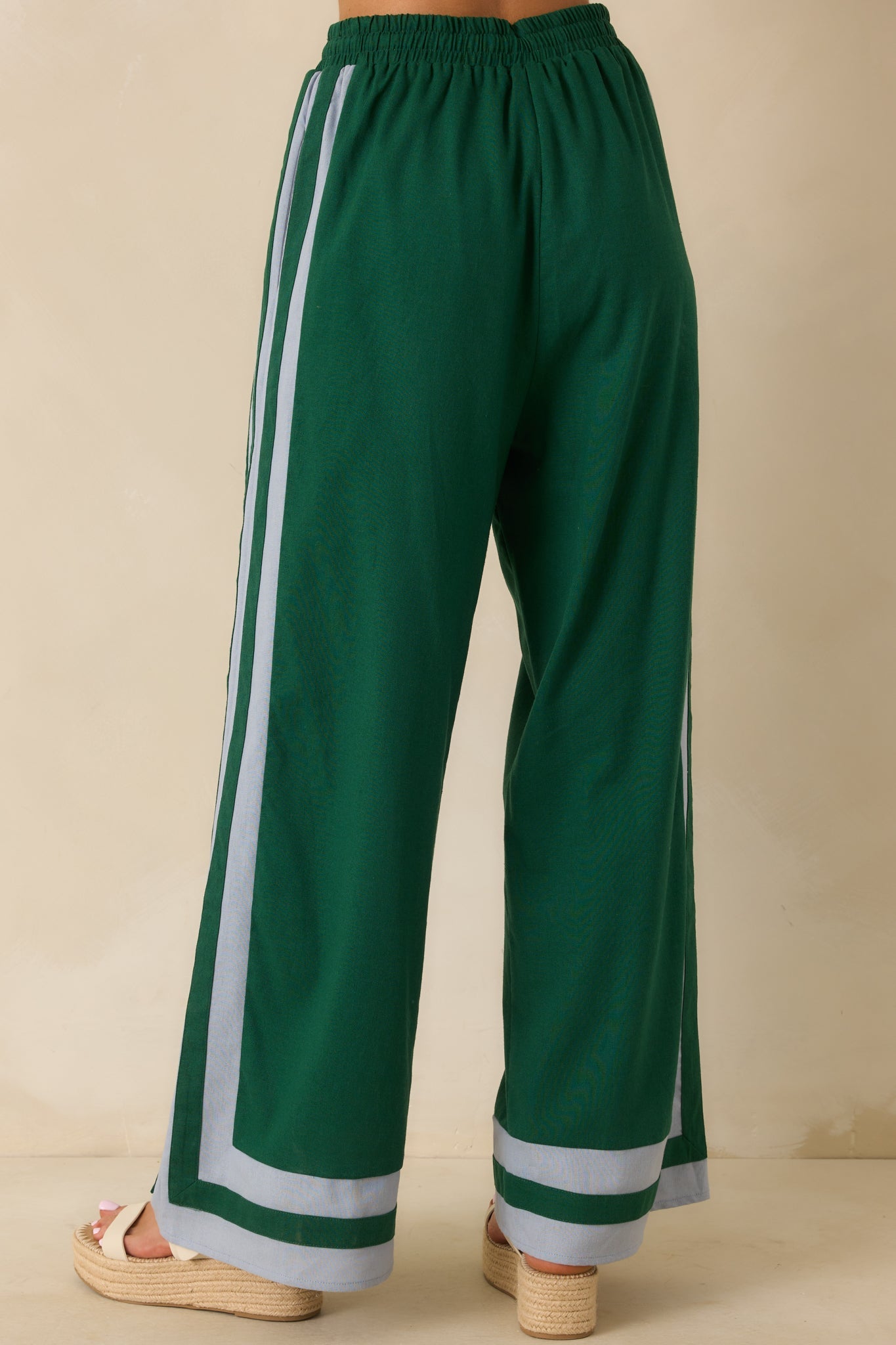 She Always Knows Green Contrast Trim Linen Blend Wide Leg Pants