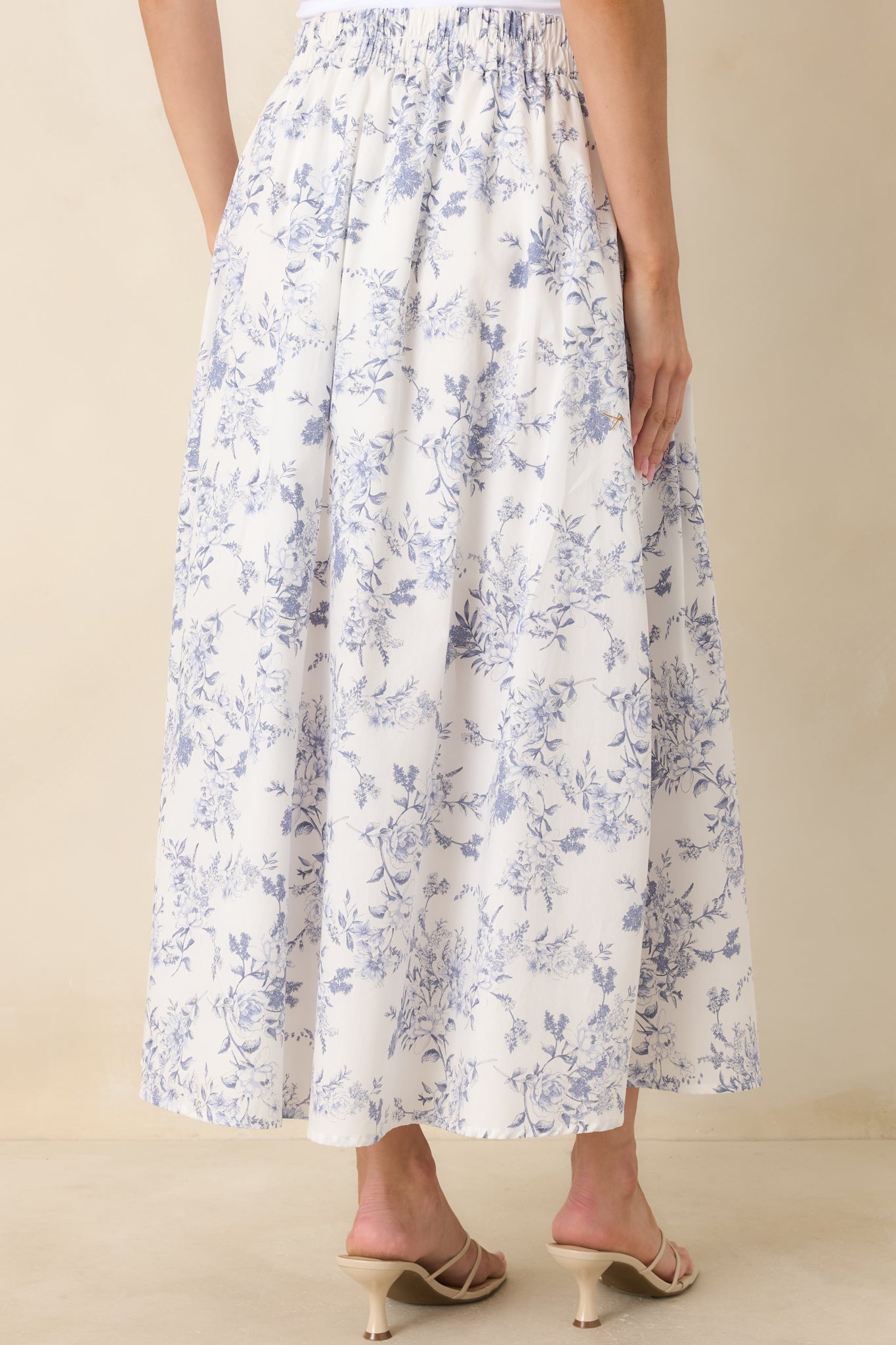 Once Upon a Daydream Blue & Ivory Floral Toile Cotton Maxi Skirt