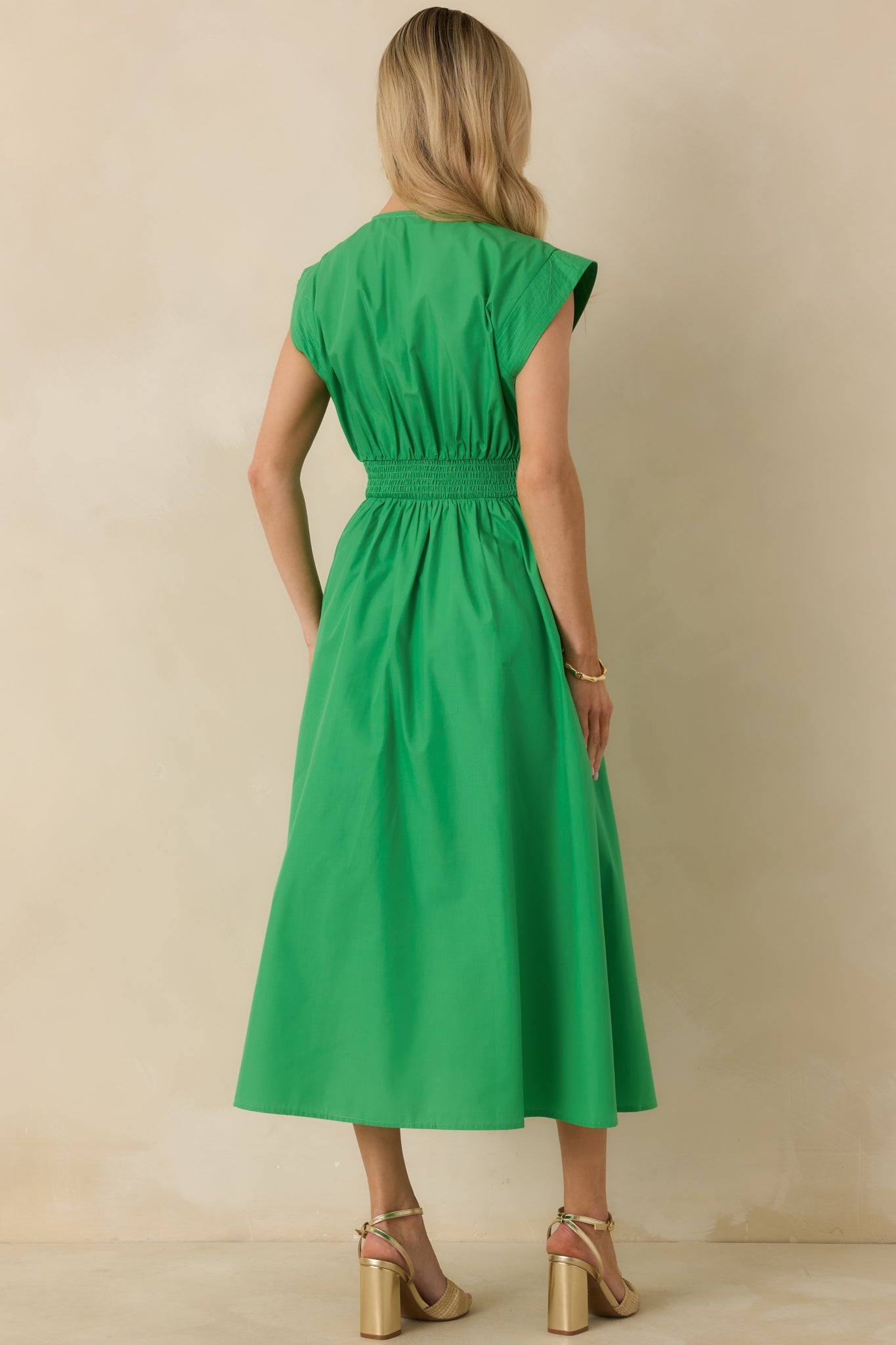 The Adeline Green Zip Up Midi Dress