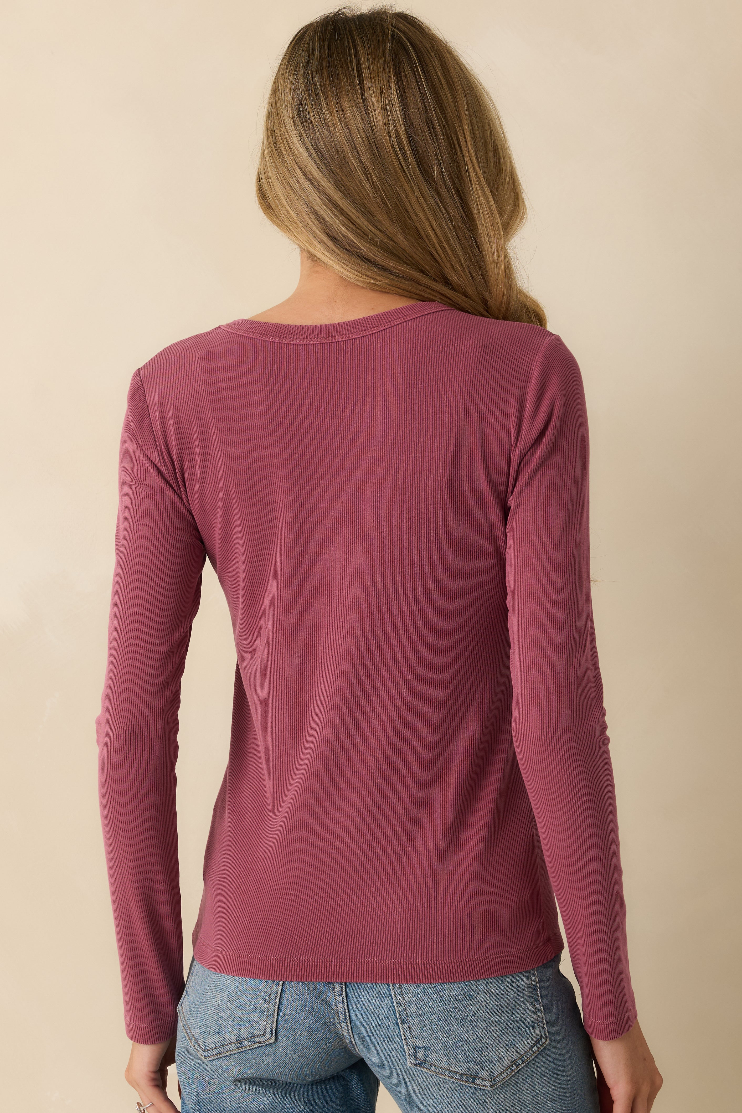 There When You Need It Plum Purple Ribbed Long Sleeve Tee