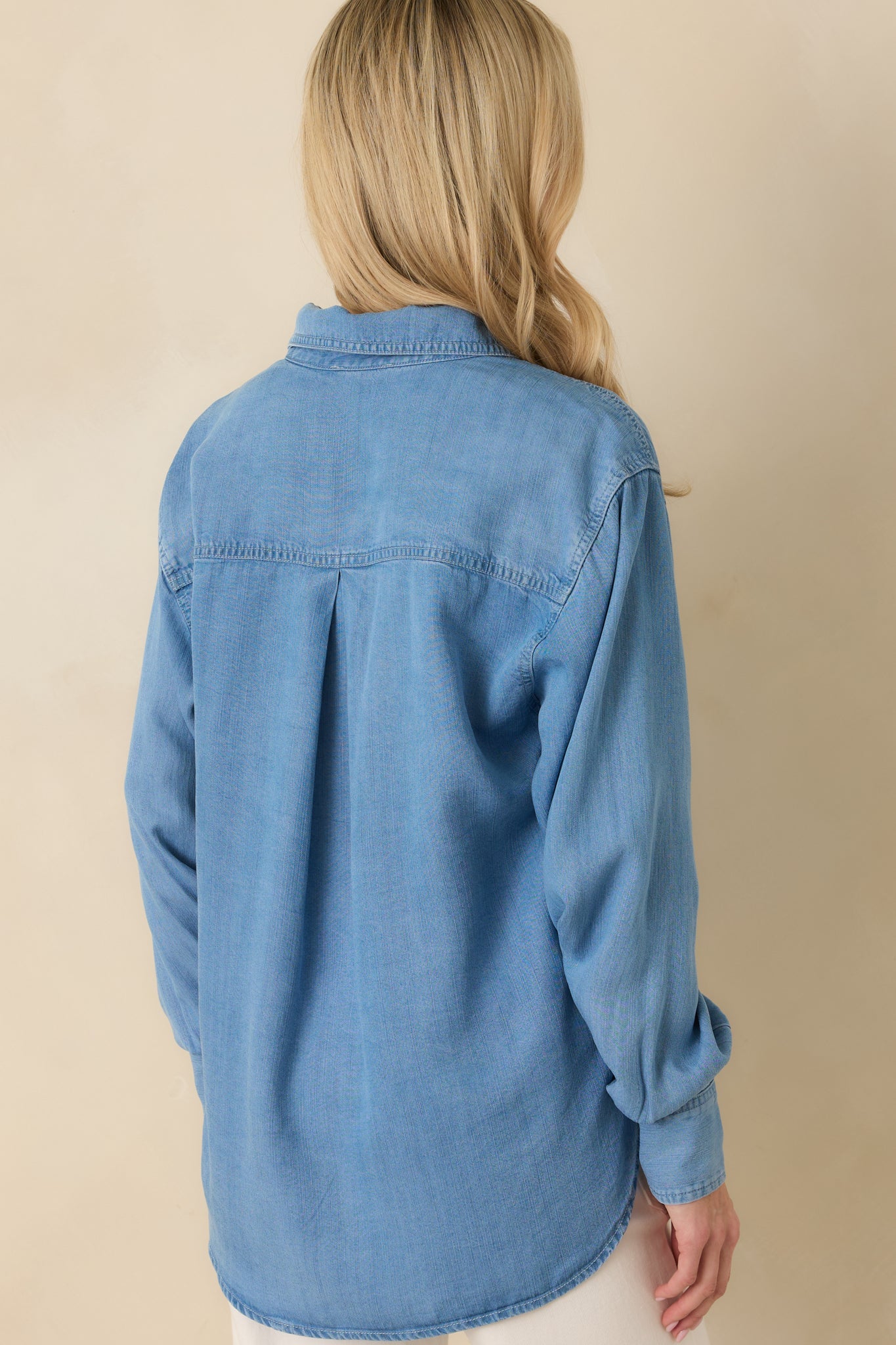 Laid Back Luxe Medium Wash Denim Button-Up Shirt