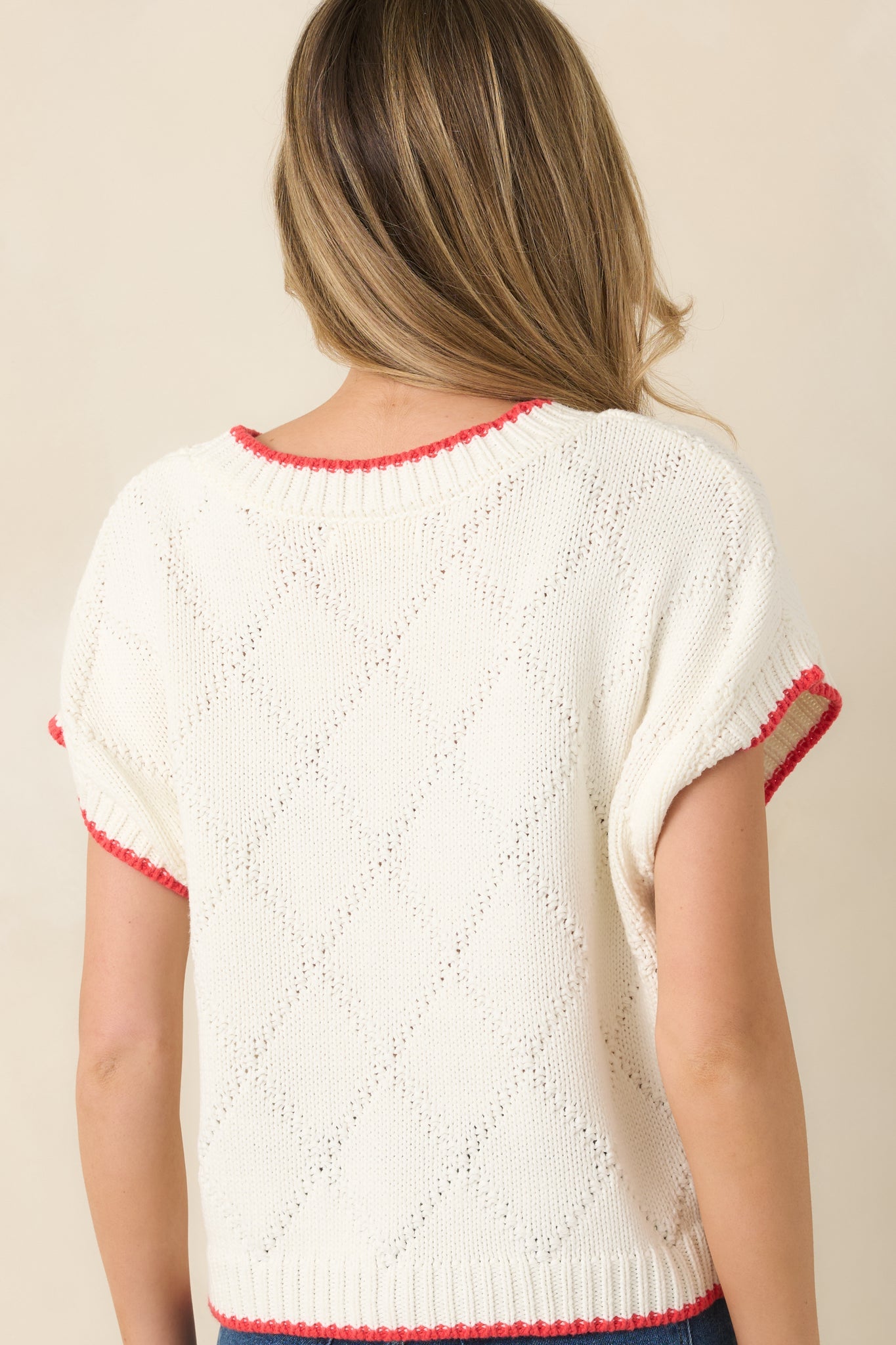 Reel Cute Ivory Multi Knit Short Sleeve Fish Sweater