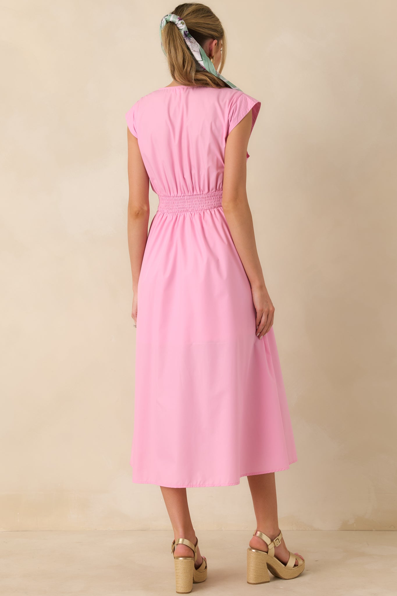 The Adeline Pink Zip Up Midi Dress