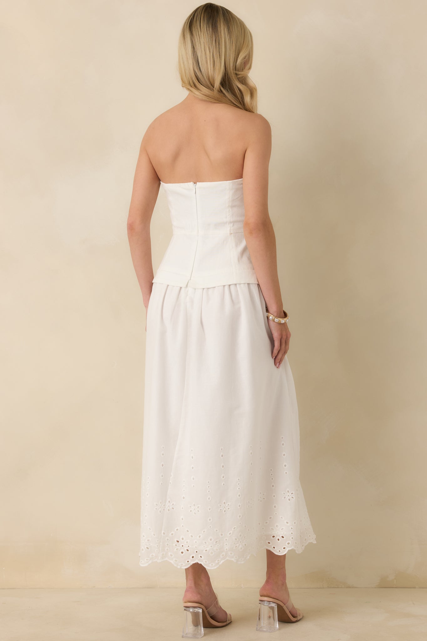 Pure Intentions White Cotton Eyelet Sleeveless Midi Dress