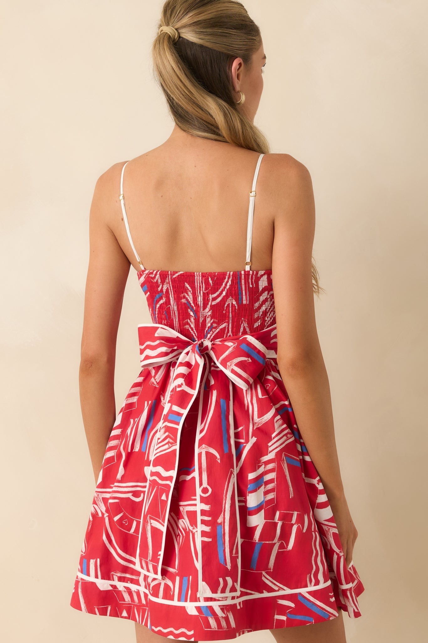 Prosperina Veronica Red Multi Yacht Club Cotton Mini Dress