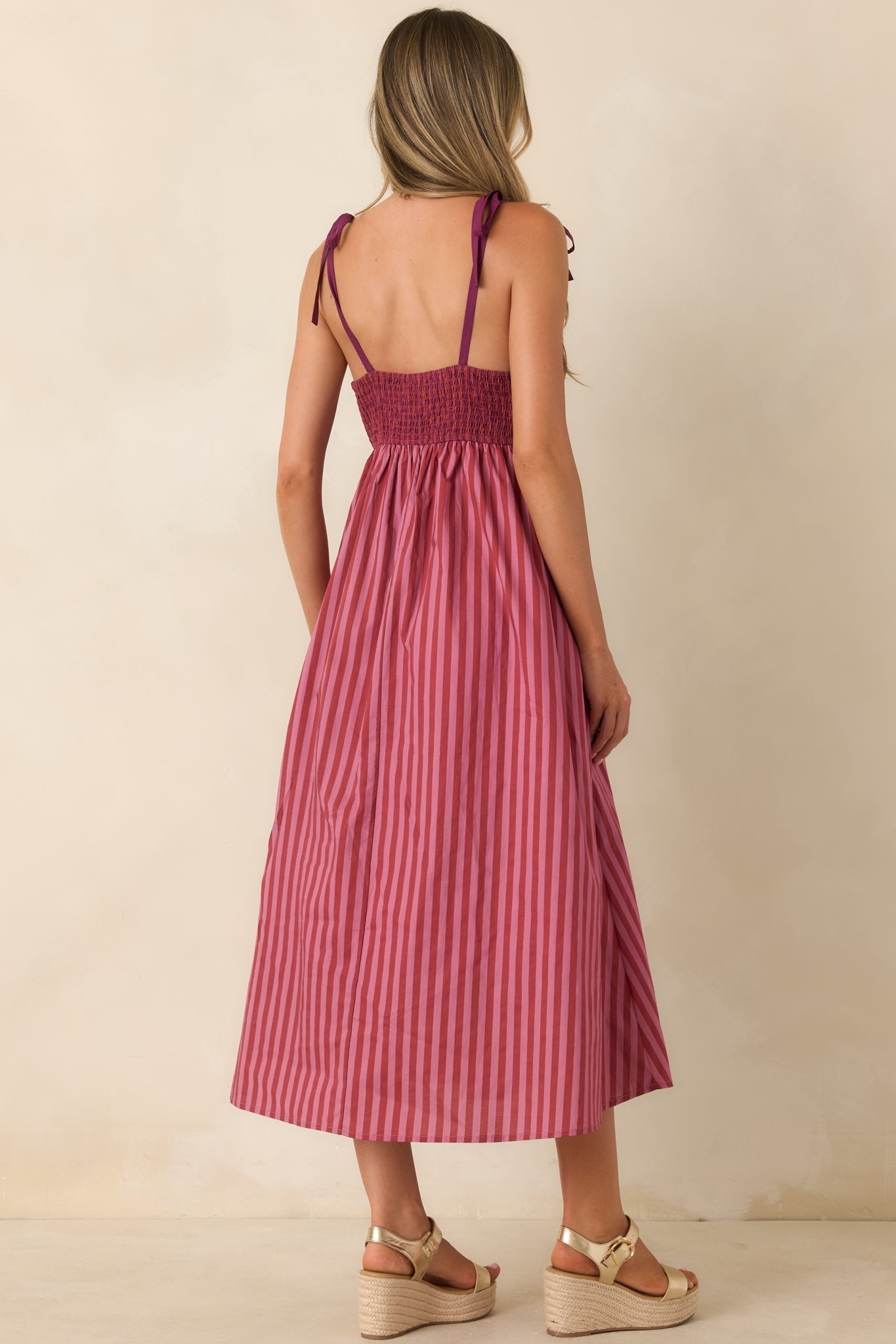 Wrong Place, Right Time Plum & Burgundy Stripe Cotton Midi Dress
