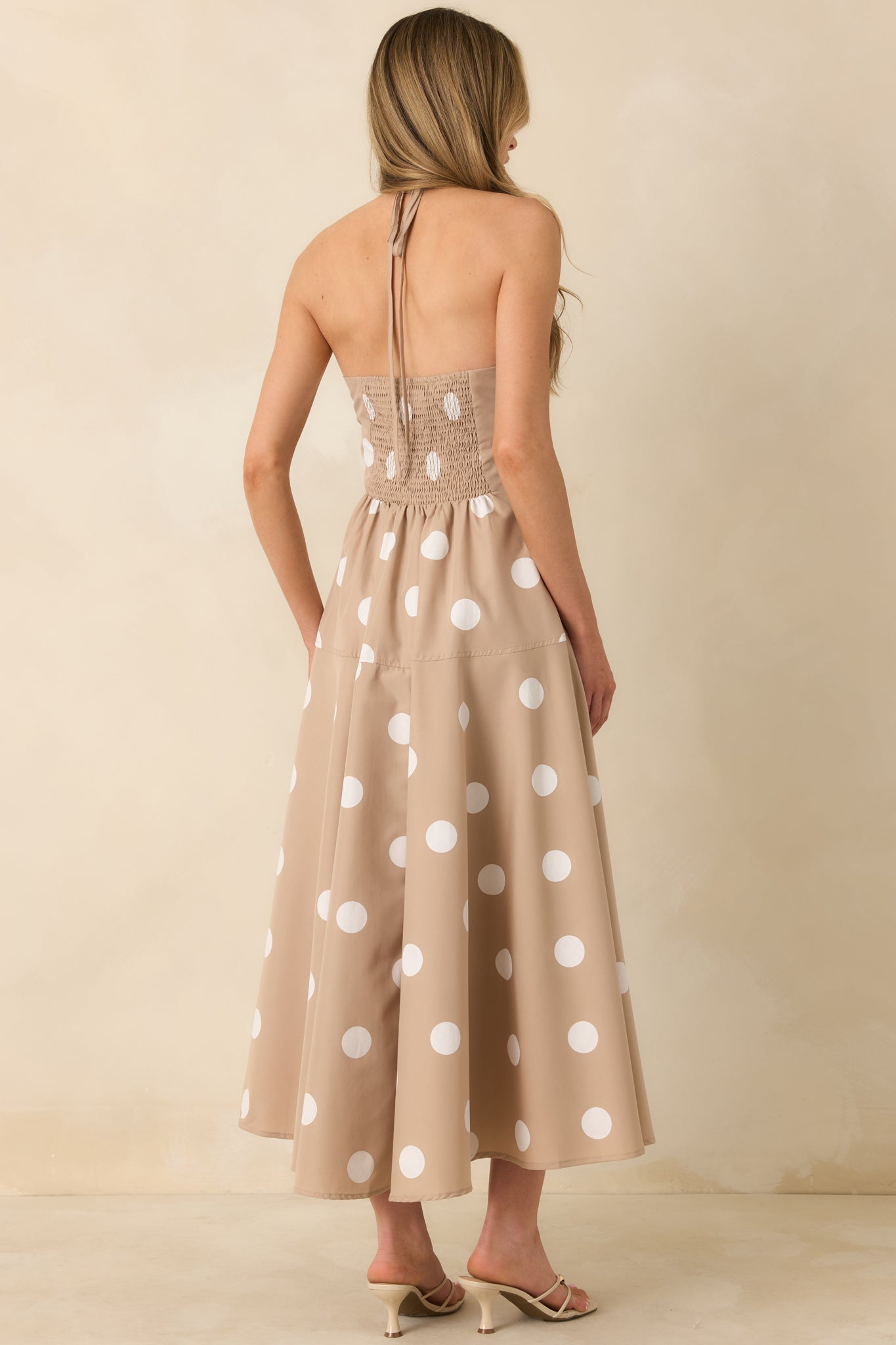 Made For Twirling Taupe Polka Dot Halter Maxi Dress