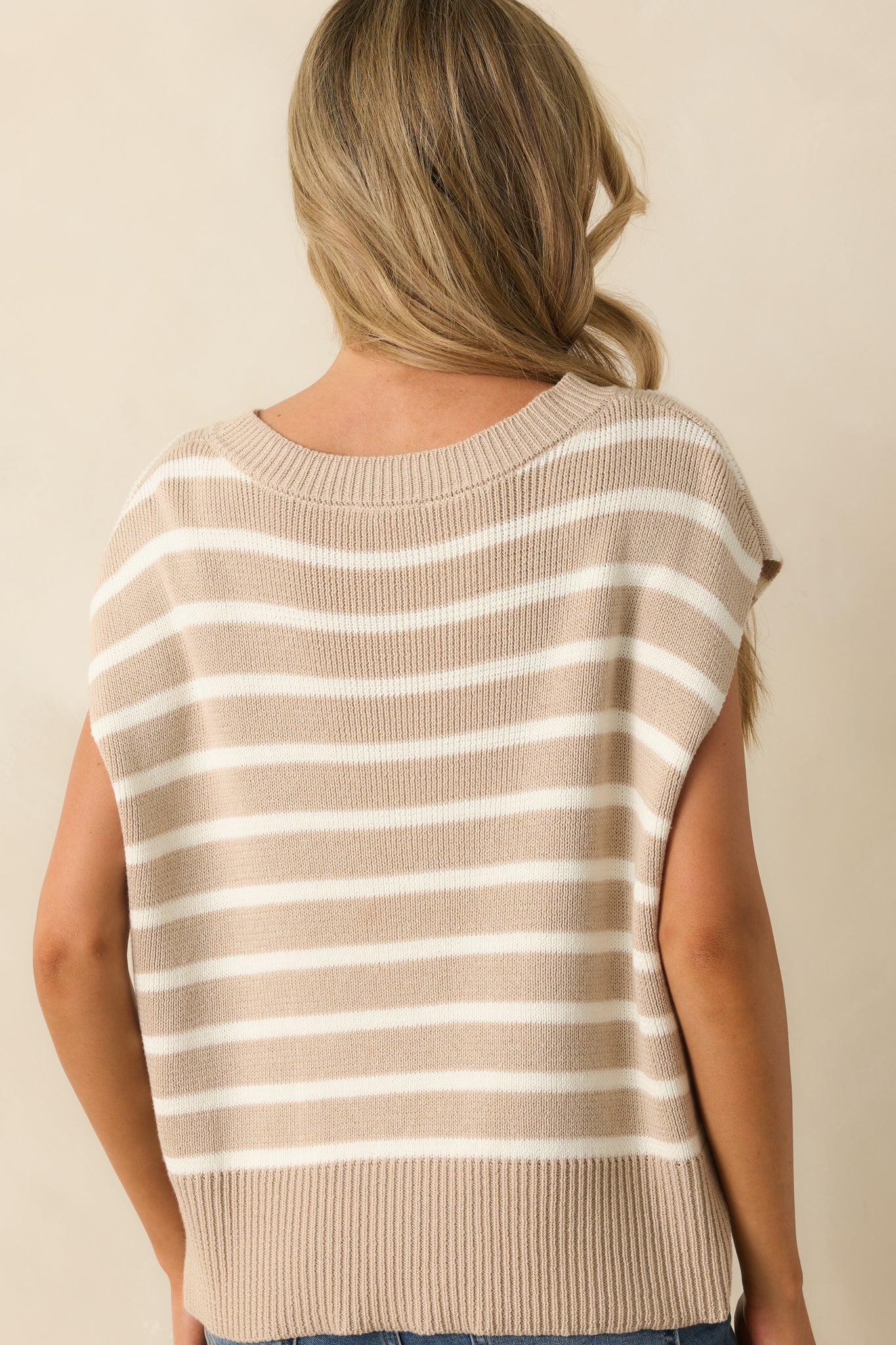 Daring Diva Taupe Stripe Oversized Sweater Vest