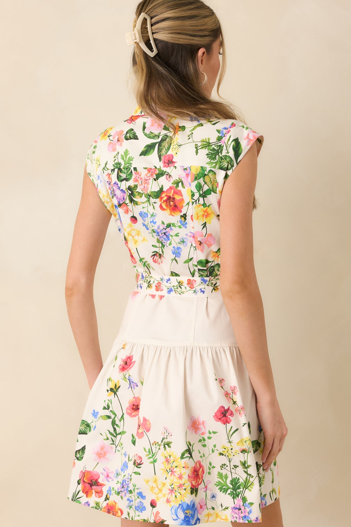 What Lies Ahead White Multi Cotton Floral Tie Belt Mini Dress