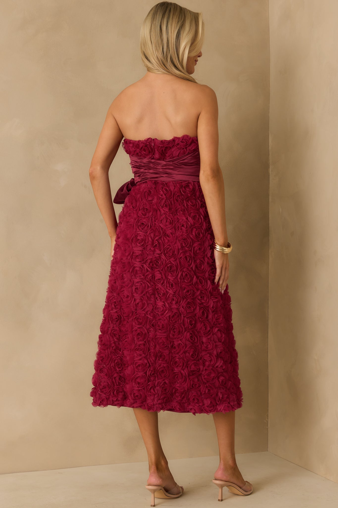 Raising The Bar Wine Red Floral Applique Midi Dress