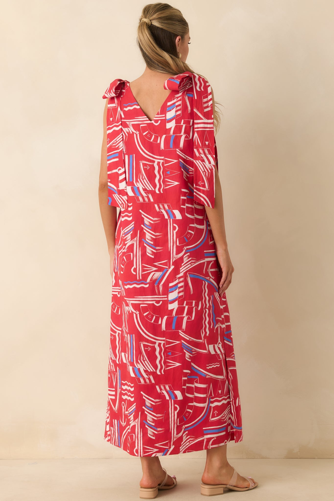 Prosperina Arden Red Multi Yacht Club Cotton Maxi Dress