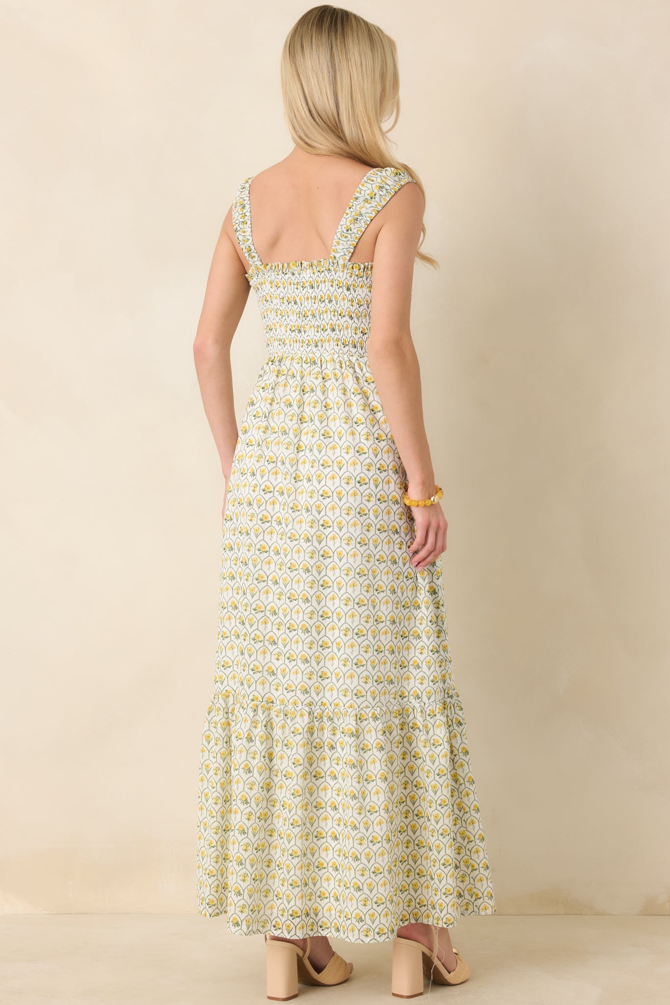 Pretty Unbothered Yellow Multi Floral Cotton Tiered Maxi Dress