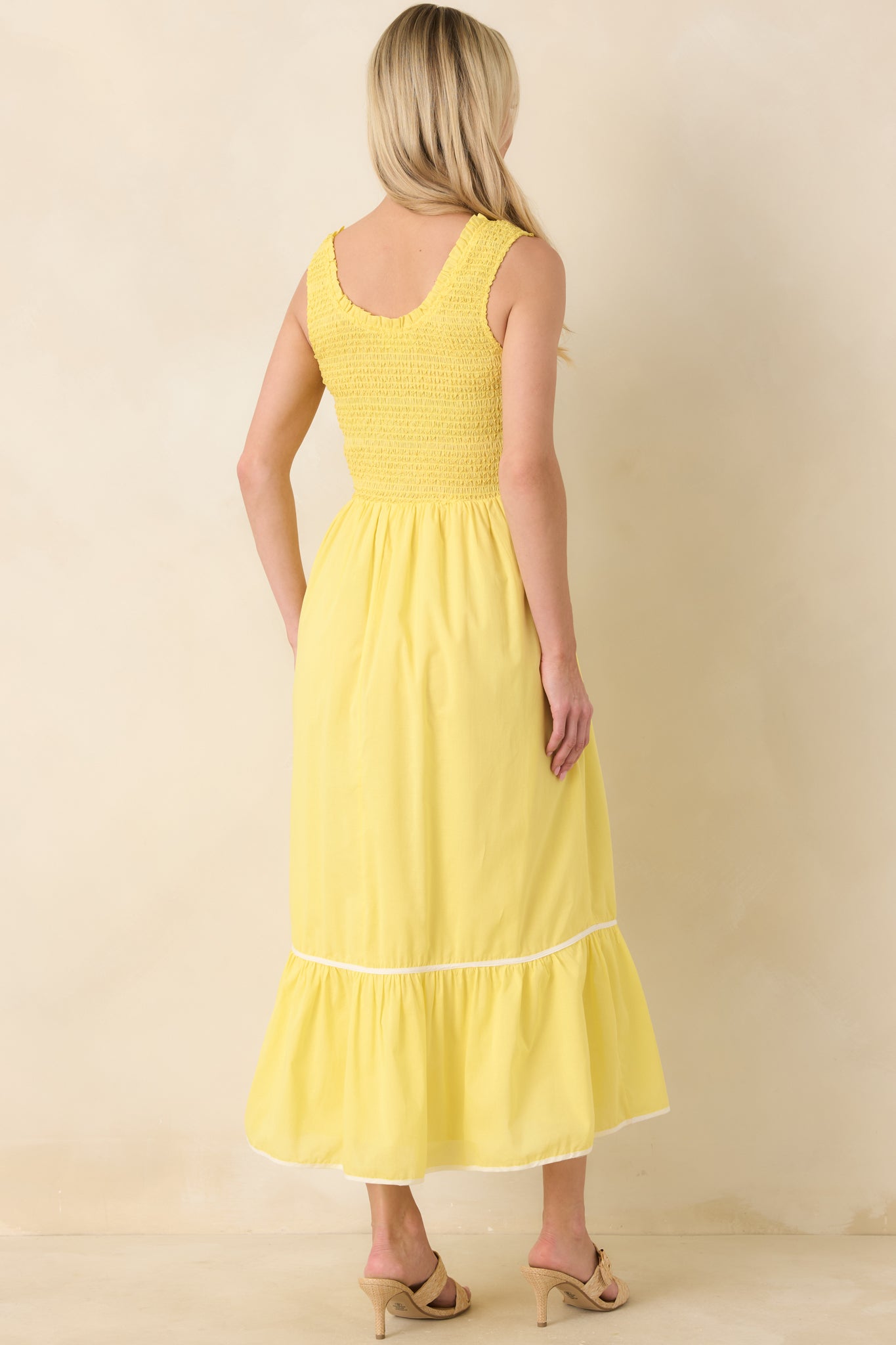 Today's the Day Yellow Textured Cotton Tiered Midi Dress