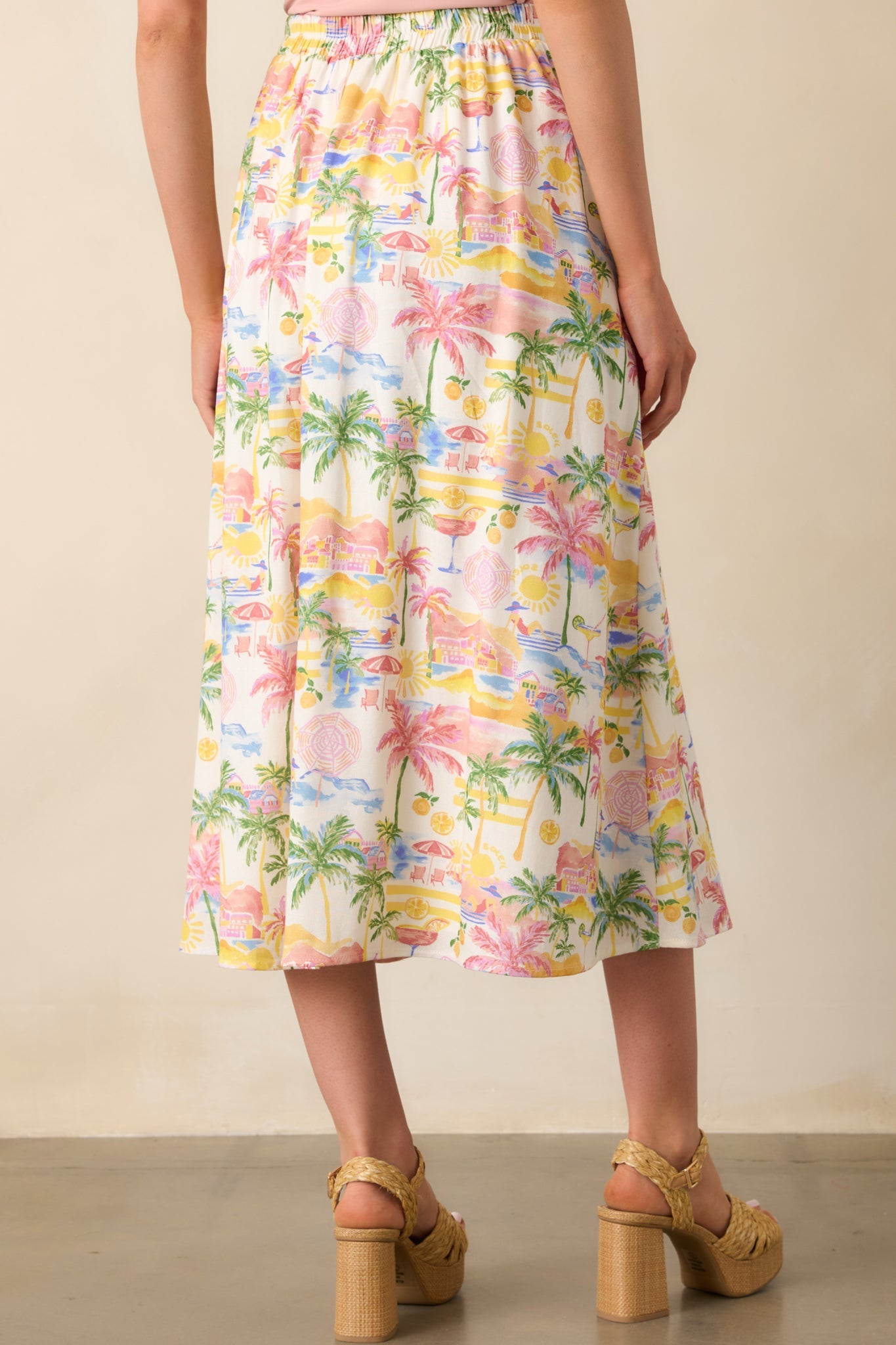 Seaside Bliss Ivory Multi Tropical Print Linen Maxi Skirt