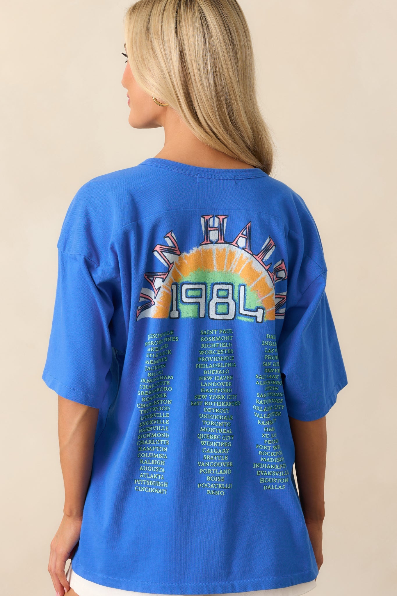 Van Halen Cobalt Blue Cotton 1984 Oversized Jersey Graphic Tee