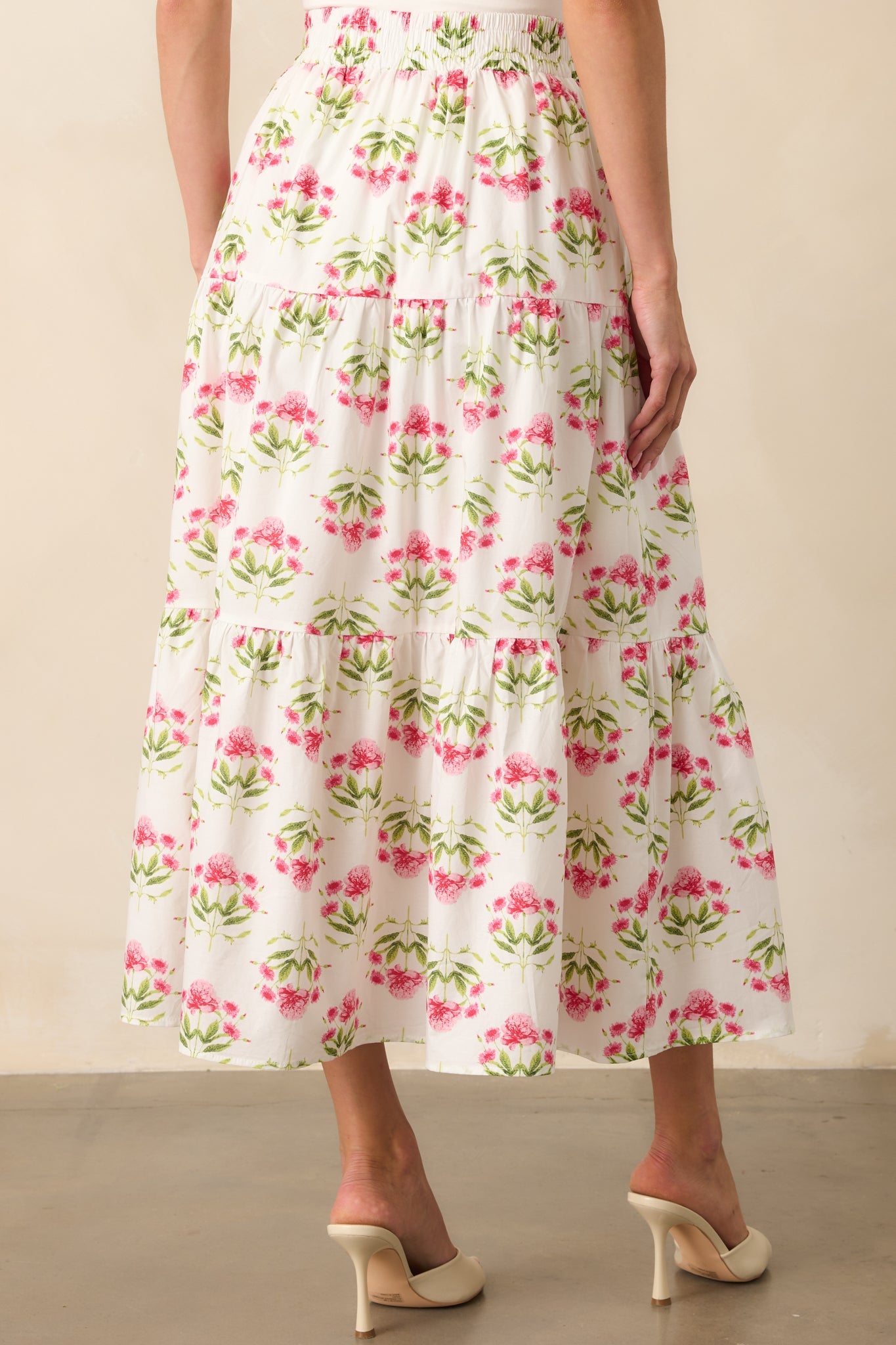 Smiles Are Contagious Pink Floral Cotton Tiered Maxi Skirt
