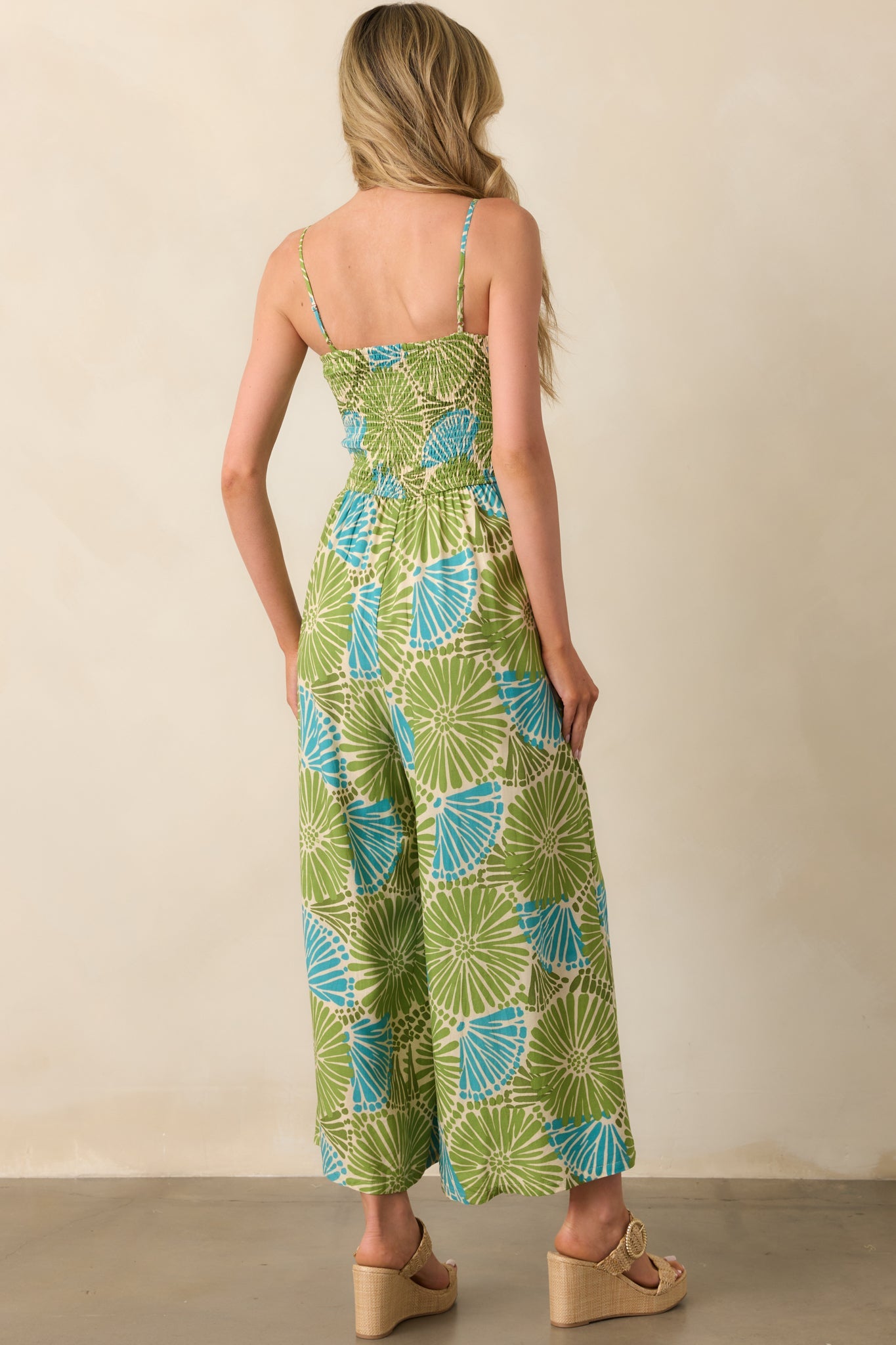 Something Light And Easy Green Floral Linen Blend Jumpsuit