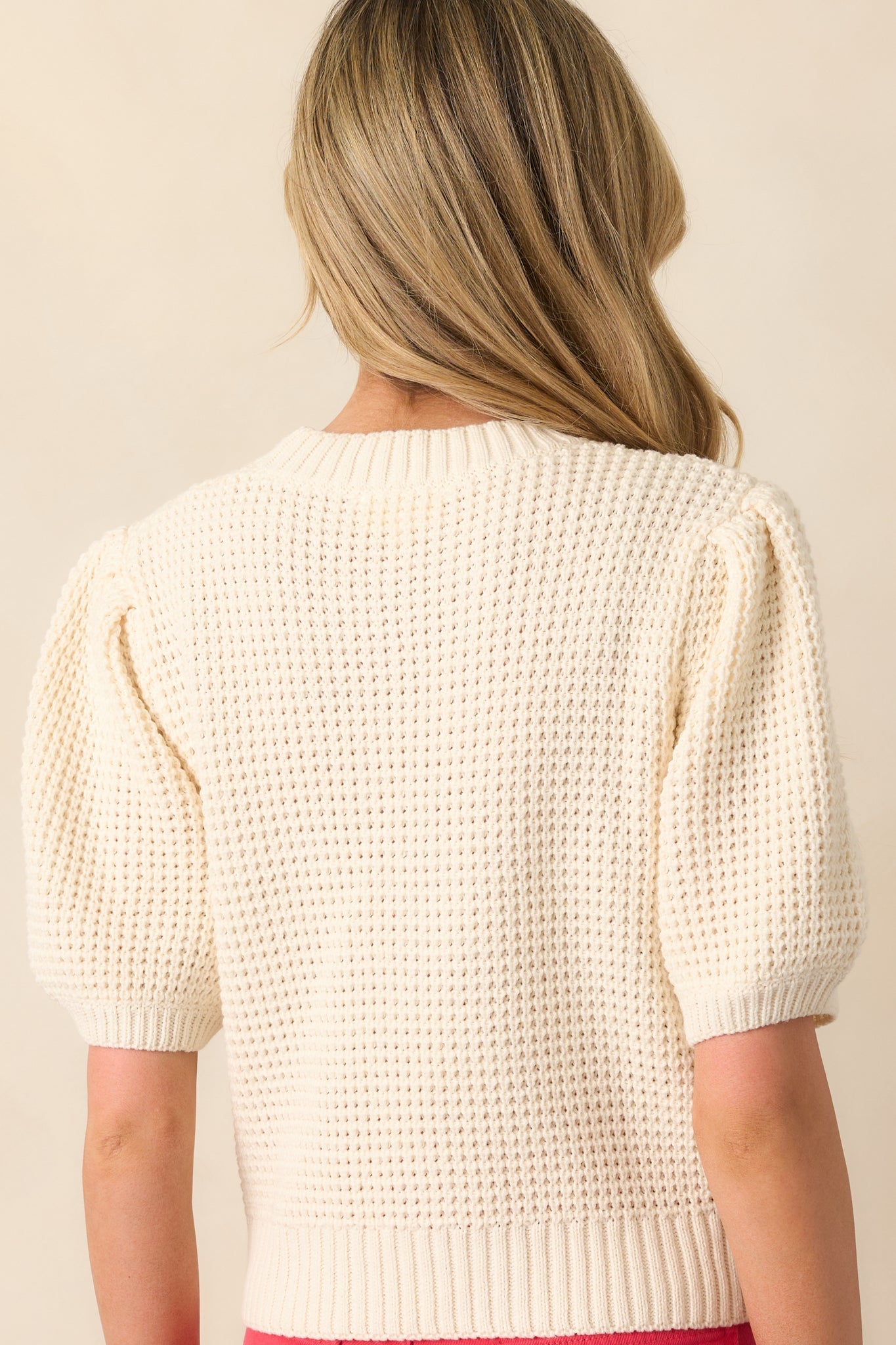 Nothing But Time Ivory Knit Cotton Short Sleeve Sweater