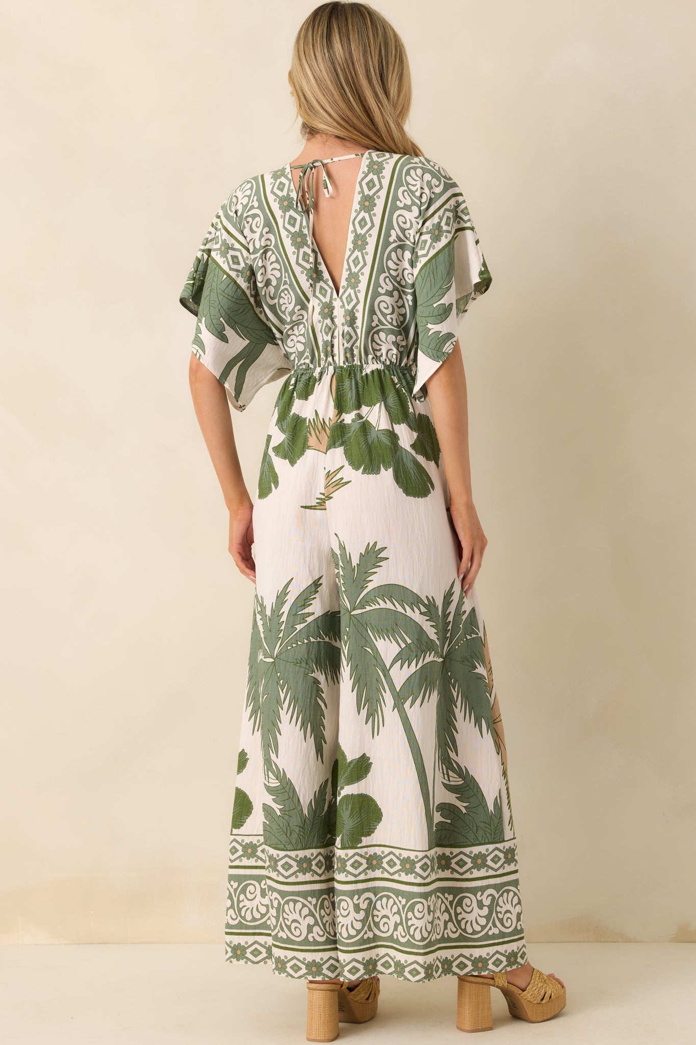 Leave Them Guessing Green Multi Tropical Print Jumpsuit