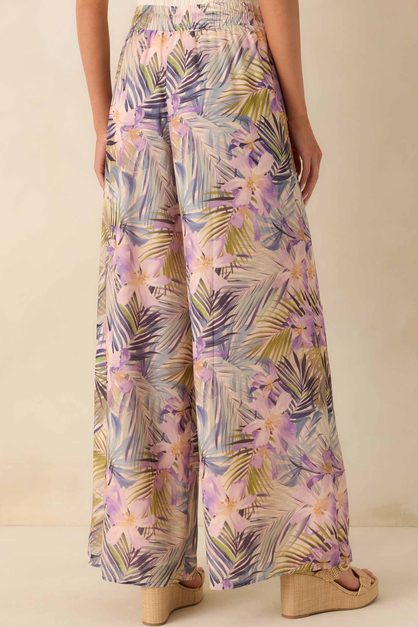 Sunlight All Around Light Pink Tropical Print Wide Leg Pants