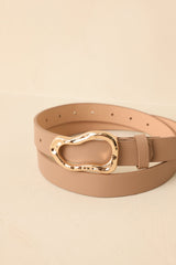 Hold It Together Beige Faux Leather Belt with Sculpted Buckle
