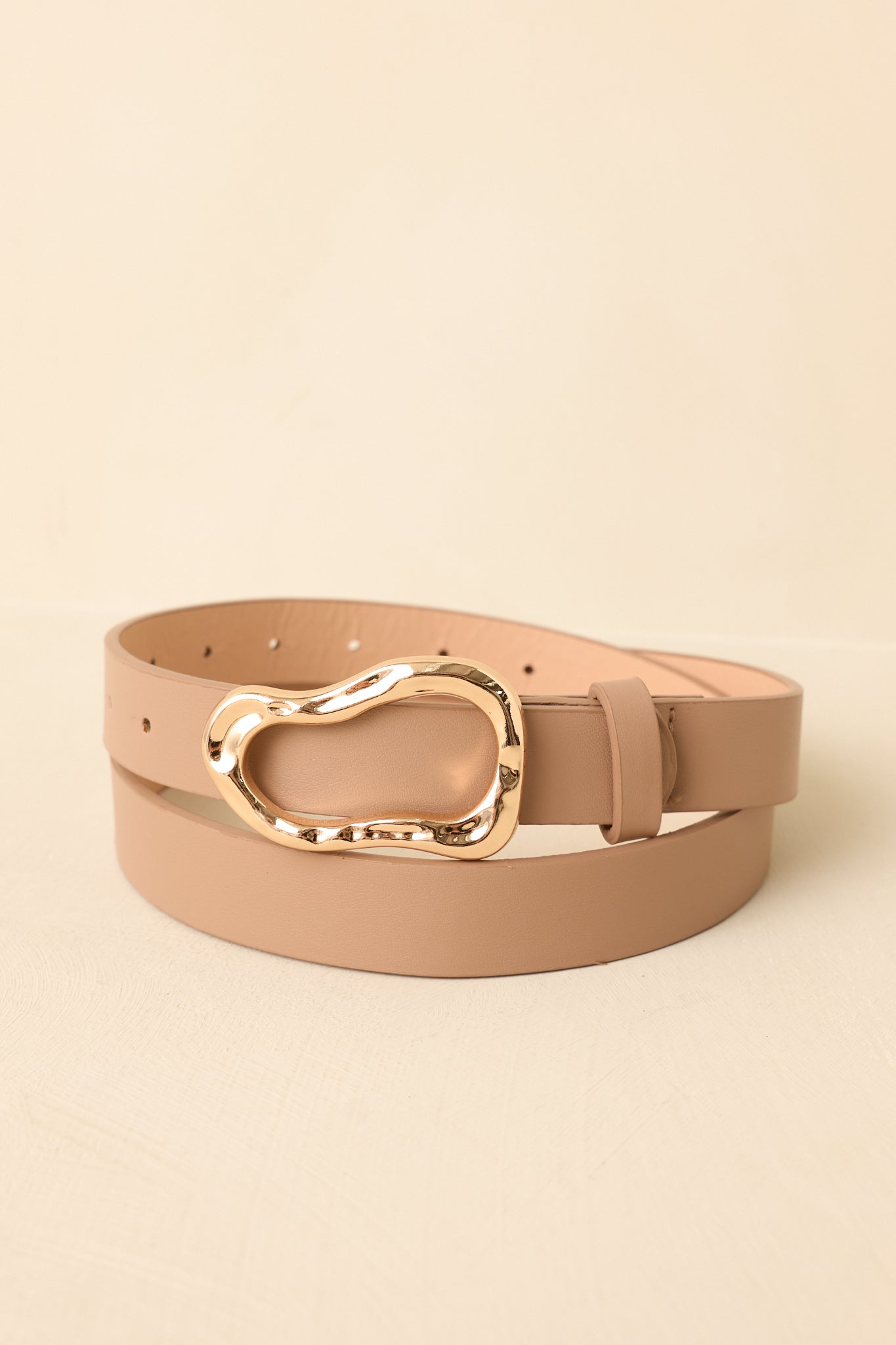 Hold It Together Beige Faux Leather Belt with Sculpted Buckle