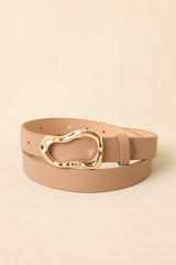 Hold It Together Beige Faux Leather Belt with Sculpted Buckle