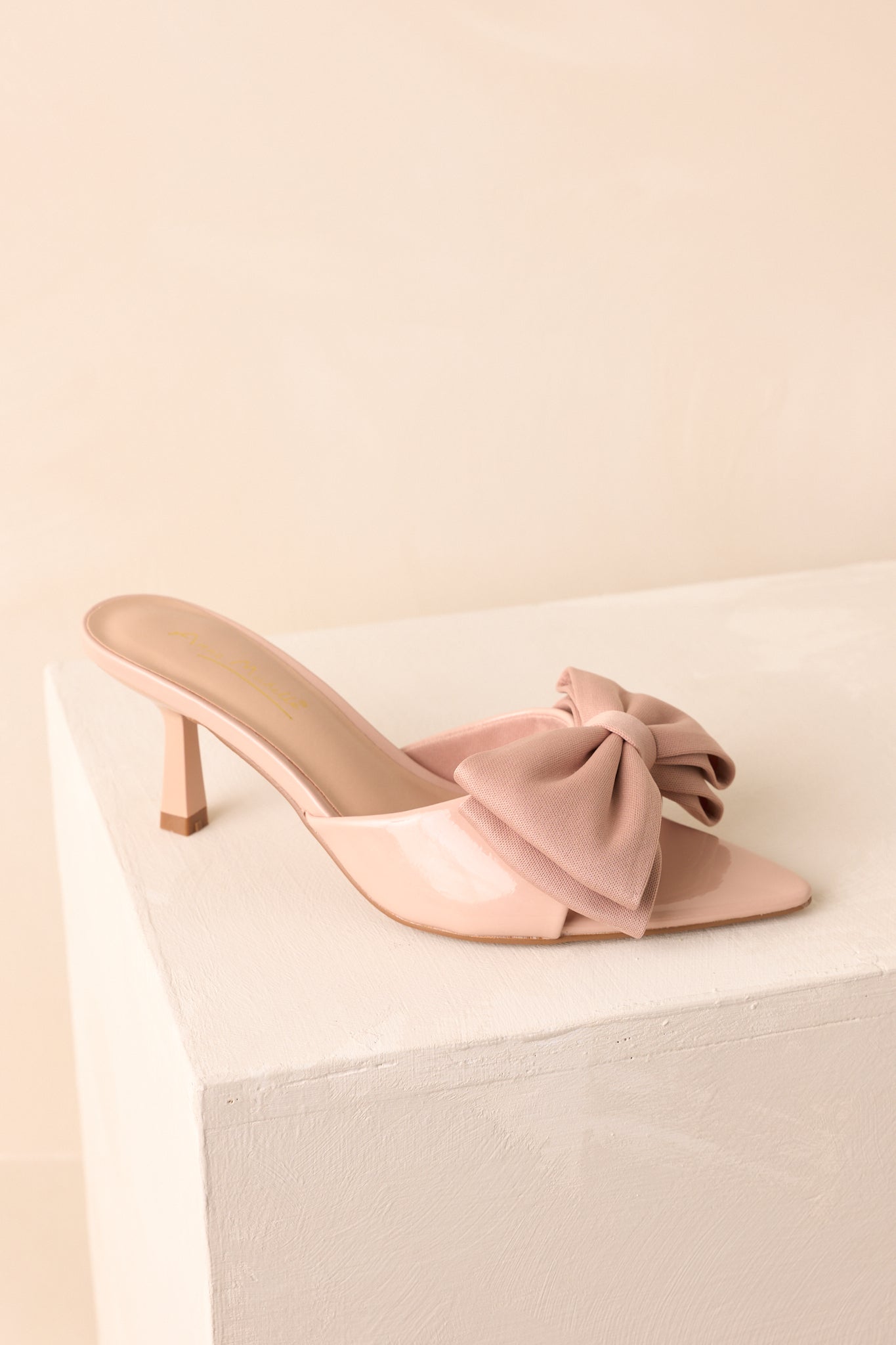 Taking In The View Beige Satin Bow Open-Toe Kitten Heels