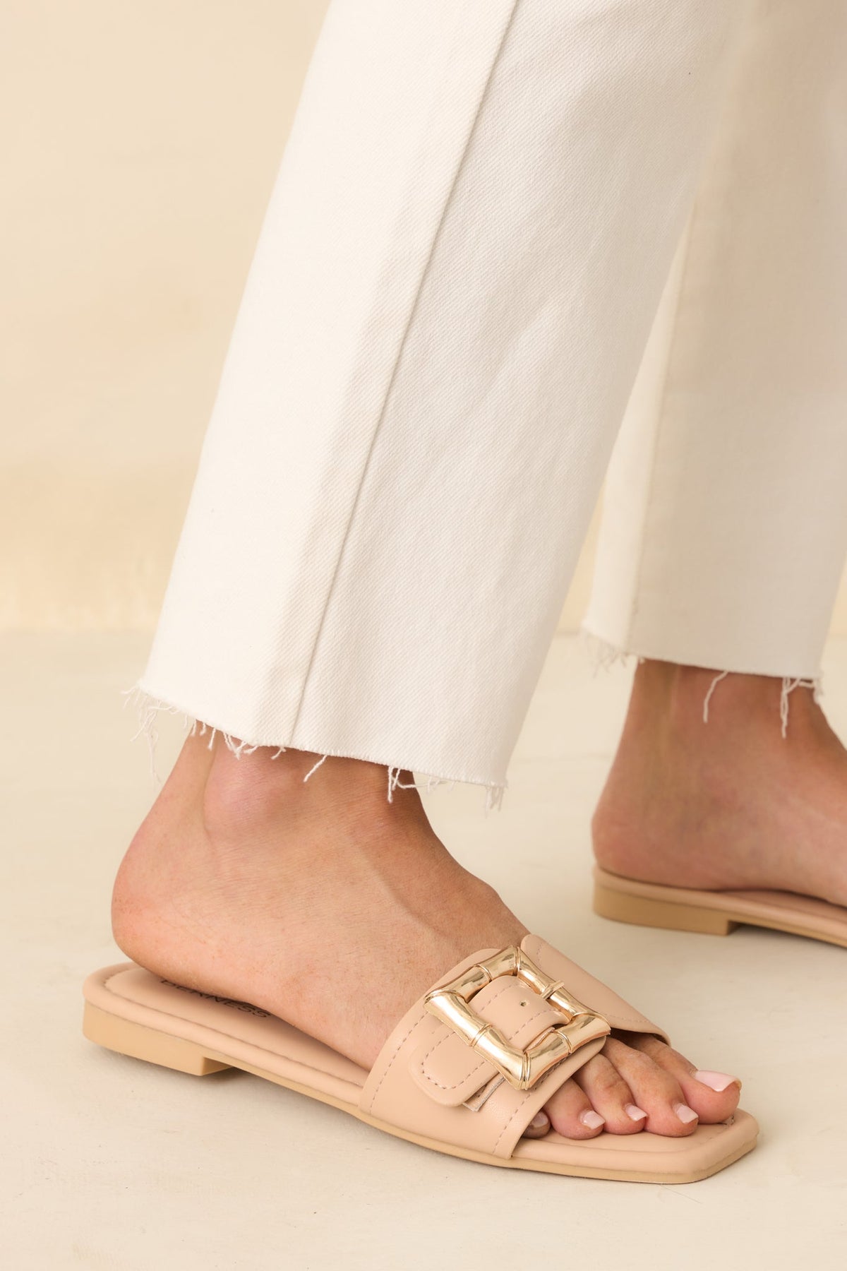 Hidden Treasure Beige Buckle Flat Sandals