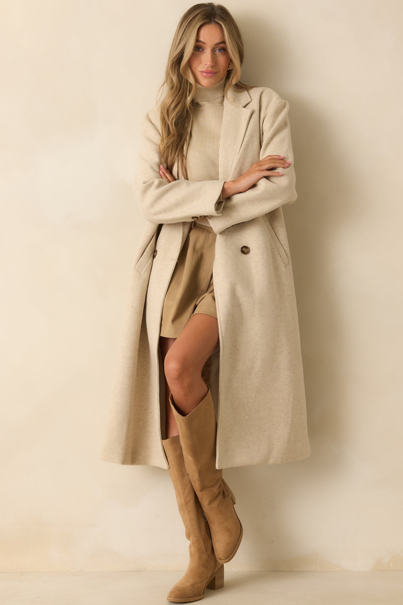 In Case You Need It Light Beige Double Breasted Longline Coat