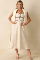 Right On Cue Light Beige Cotton Contrast Trim Sleeveless Maxi Dress